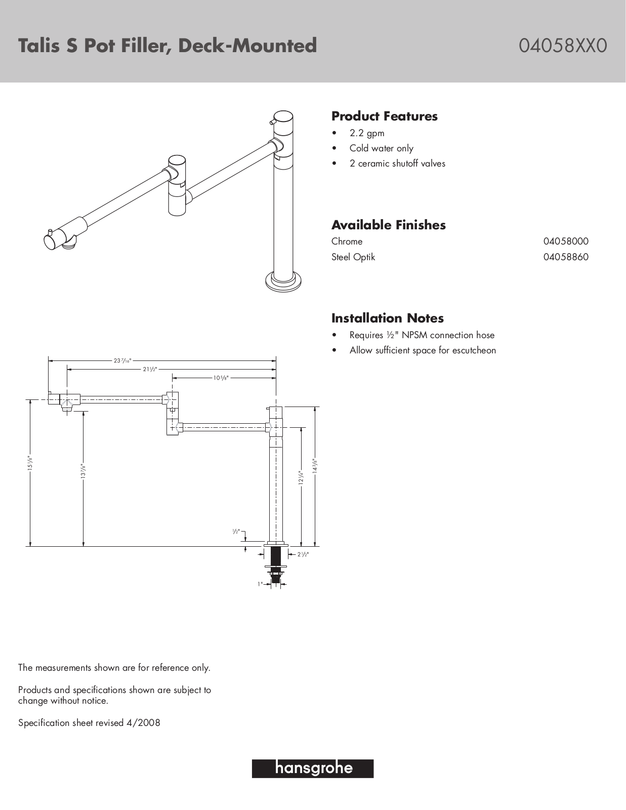 Axor 04058XX0 User Manual