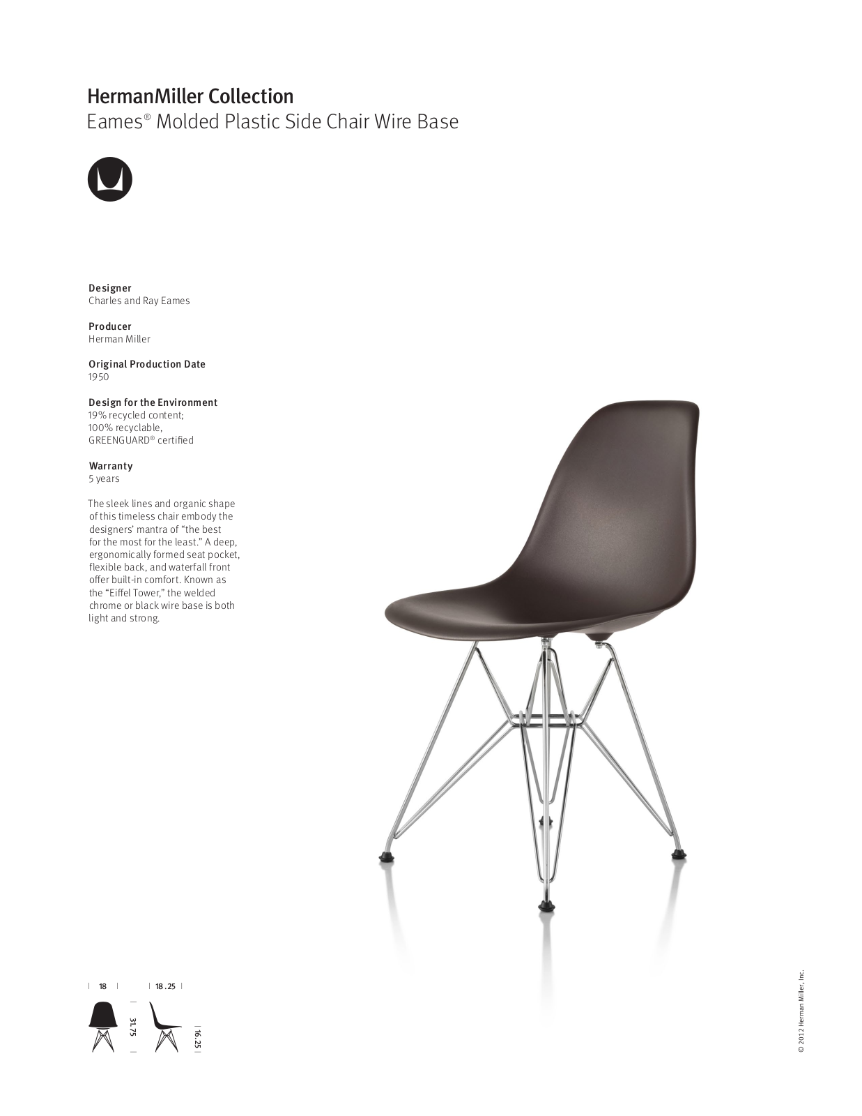 Herman Miller Eames Molded Plastic Side Chair Wire Base User Manual