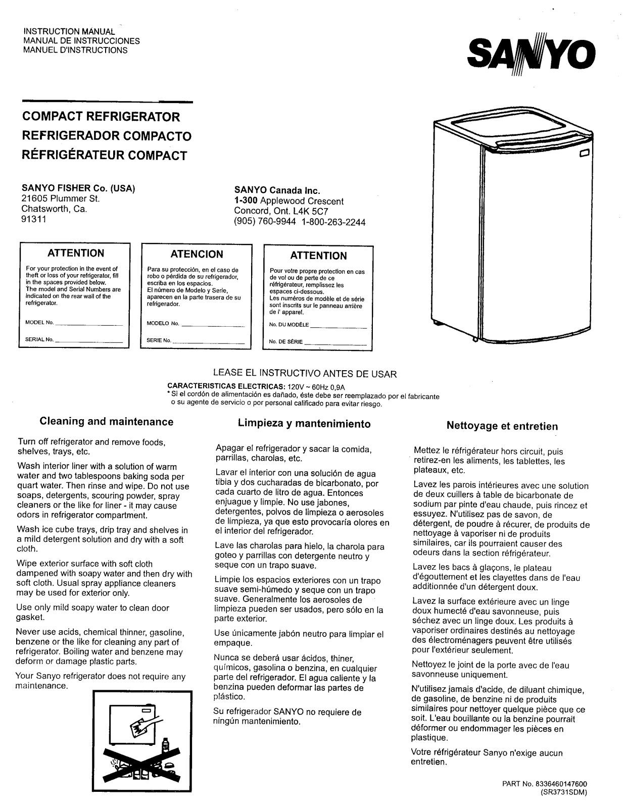 SANYO SR3770S User Manual