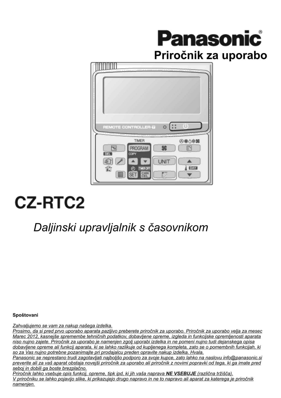 Panasonic CZ-RTC2 User Manual