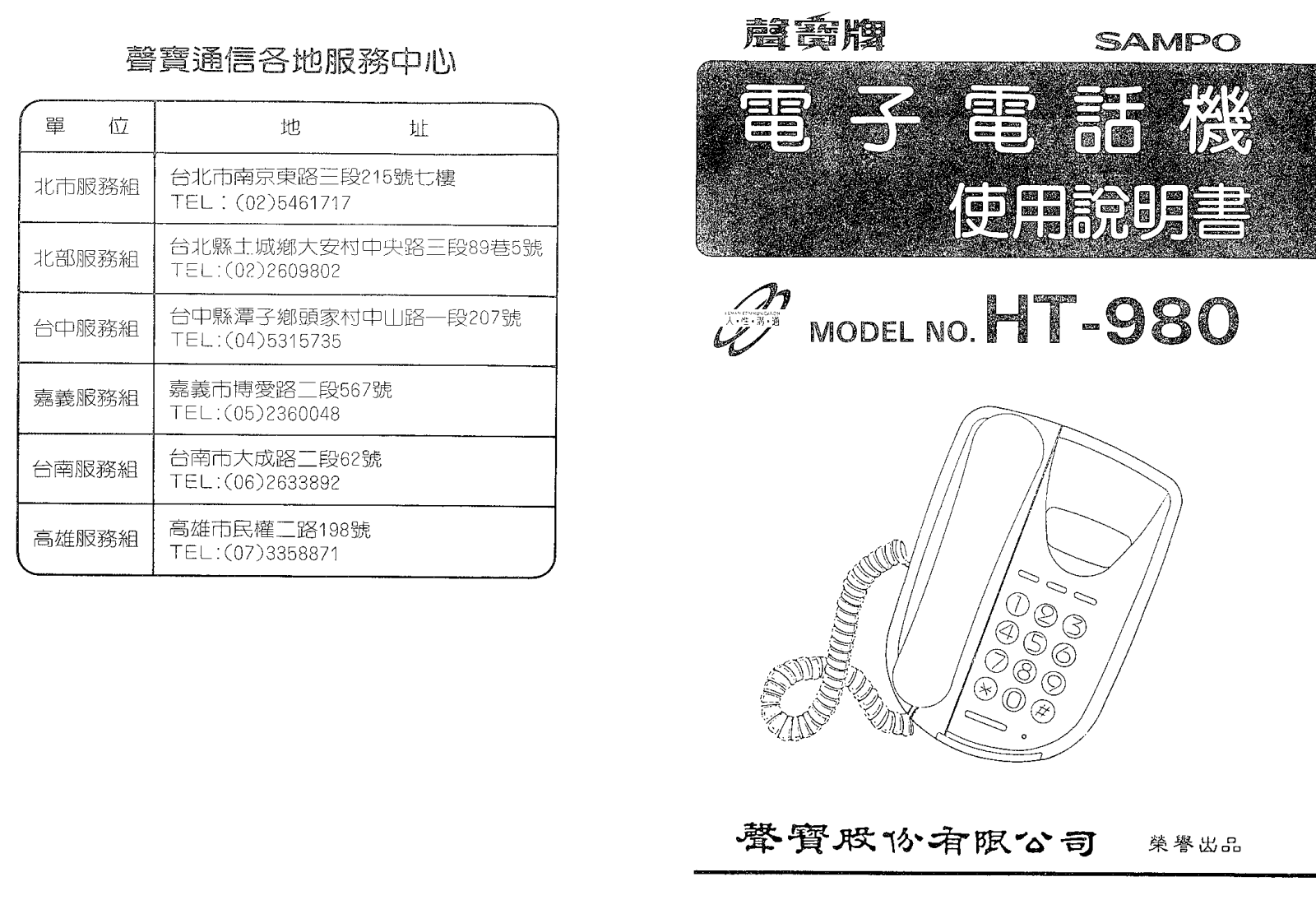 SAMPO HT-980 User Manual