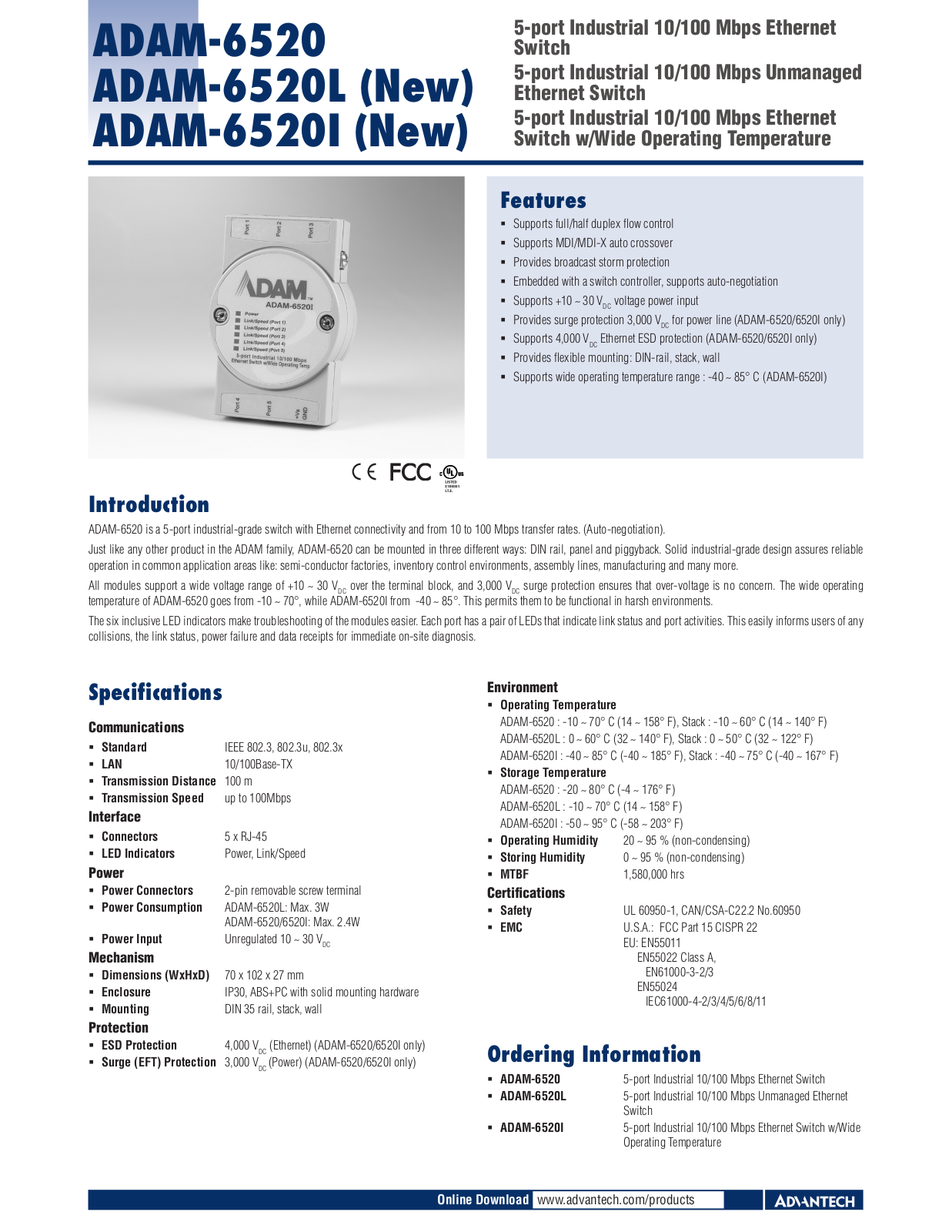 B&B Electronics ADAM-6520-I-L Datasheet