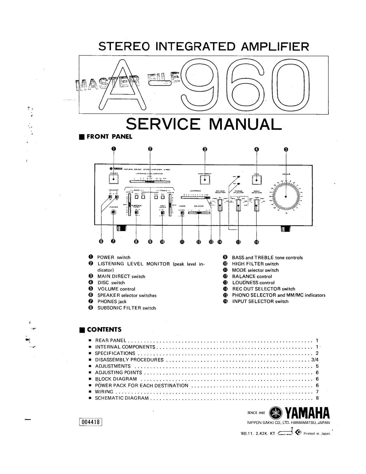 Yamaha A-960 Service manual