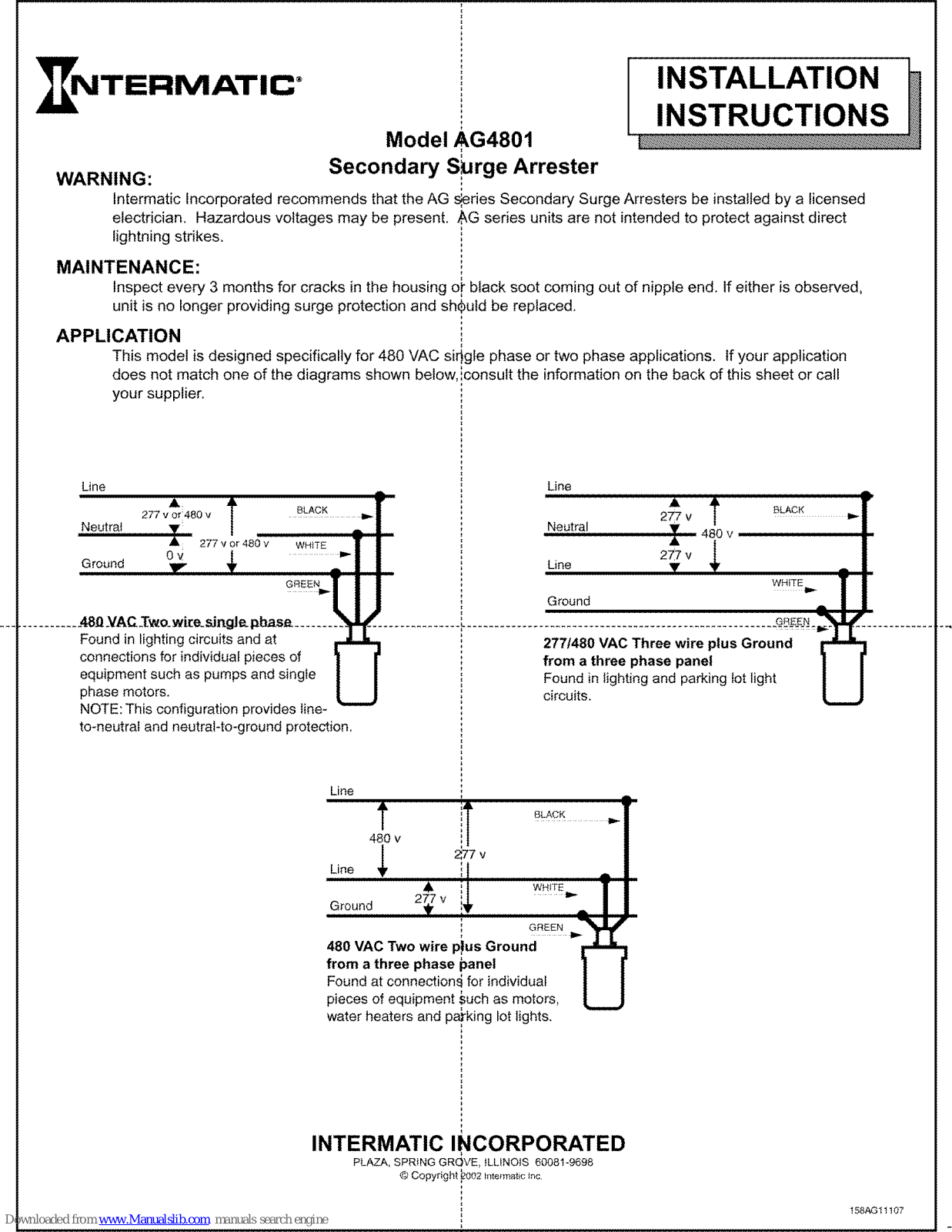 Intermatic AG4801 Installation Instructions Manual