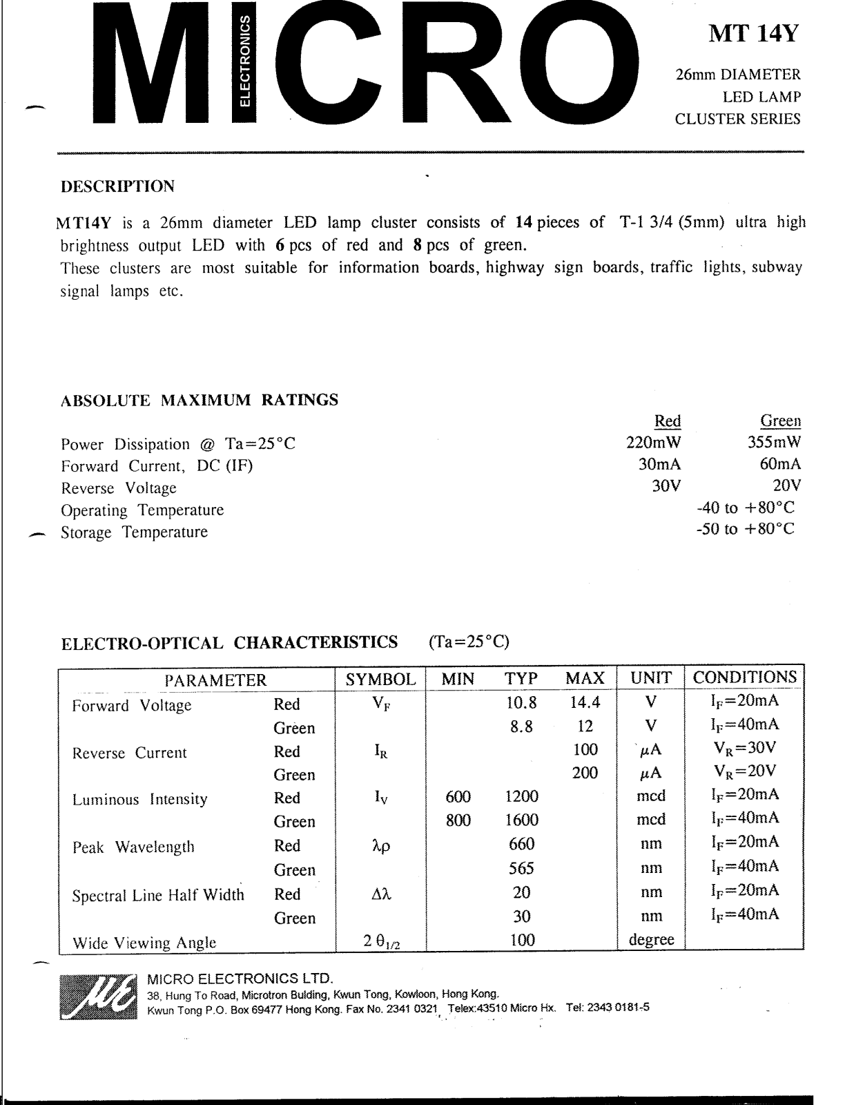 MICRO MT14Y Datasheet