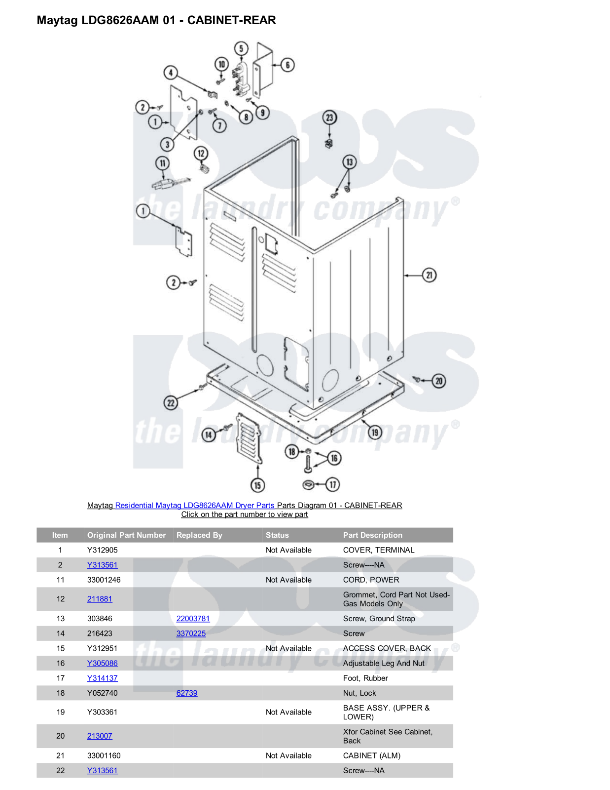 Maytag LDG8626AAM Parts Diagram