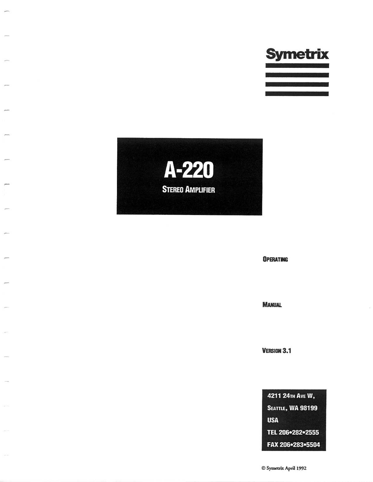 Symetrix A-220 User Manual