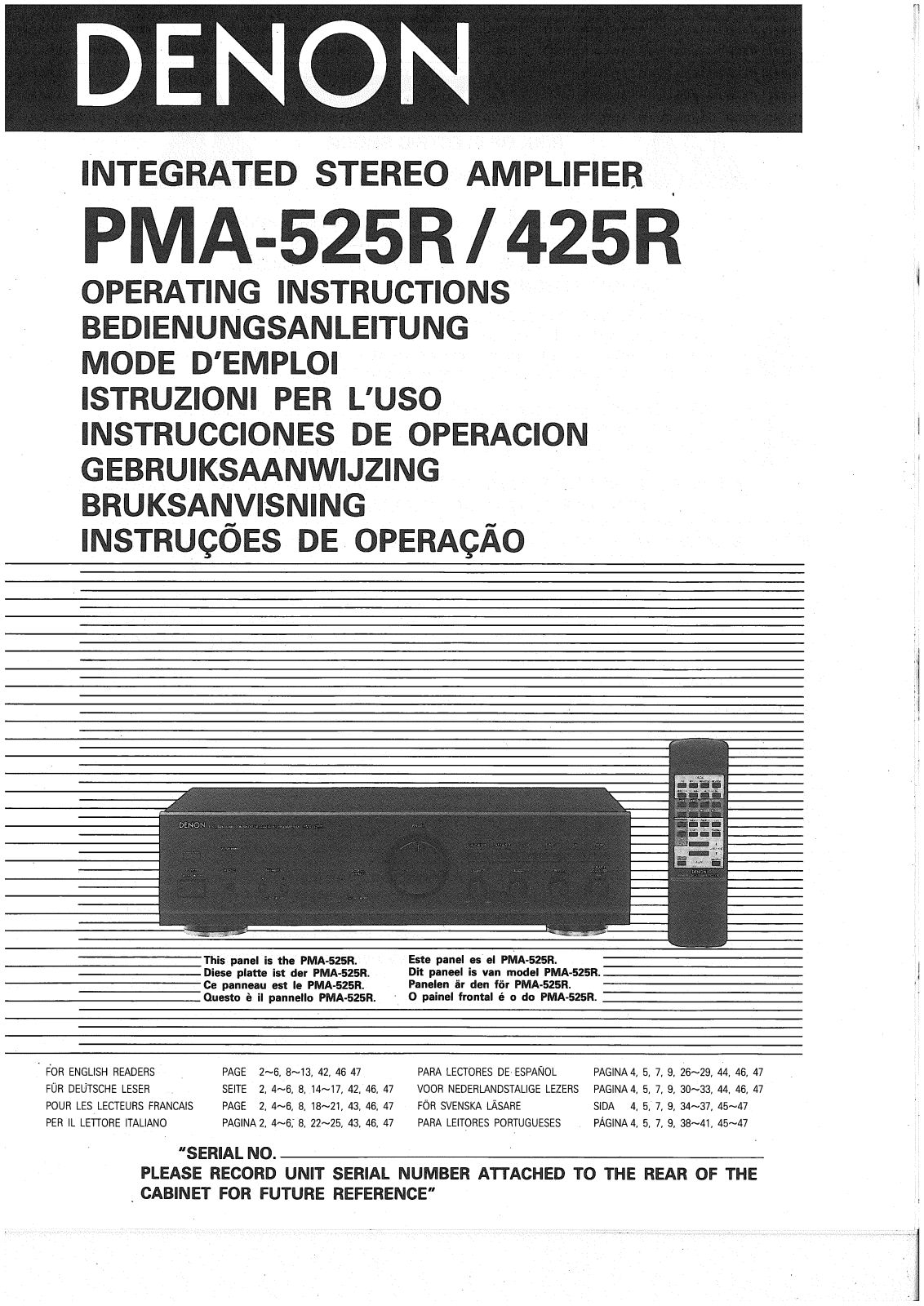 Denon PMA-425R, PMA-525R Owner's Manual