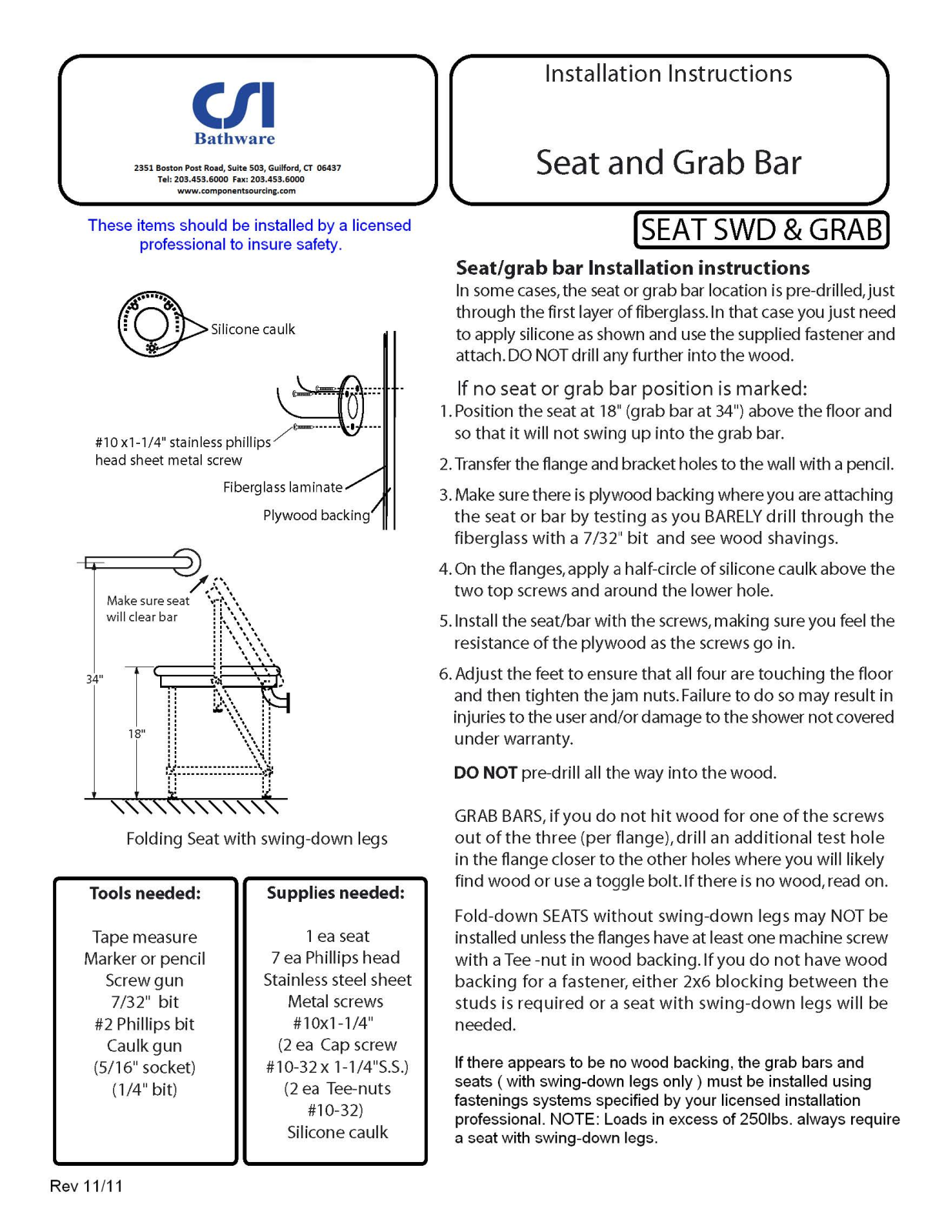 CSI Bathware CSIB1001 Installation Instructions - ManualMachine.com