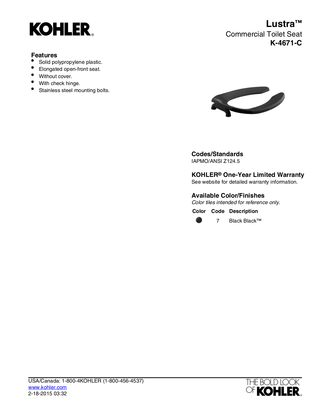 Kohler KOH3731 Specifications - ManualMachine.com