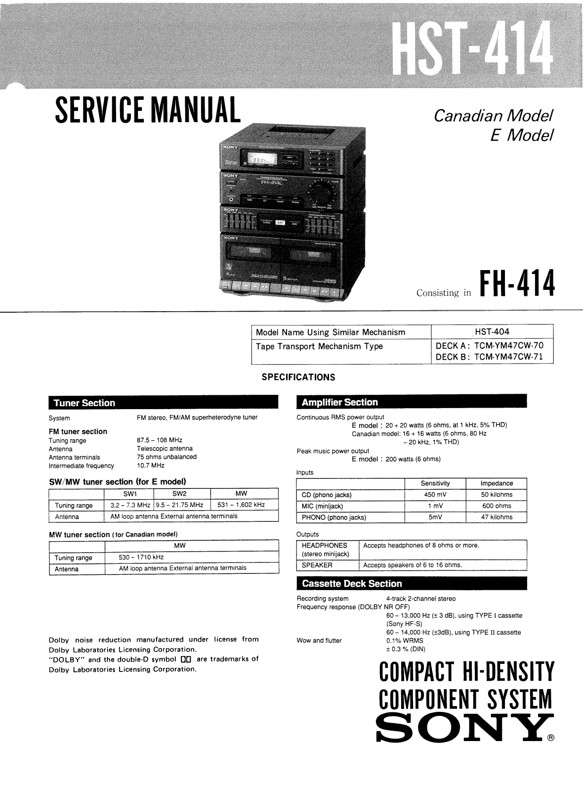 Sony HST-414 Service manual