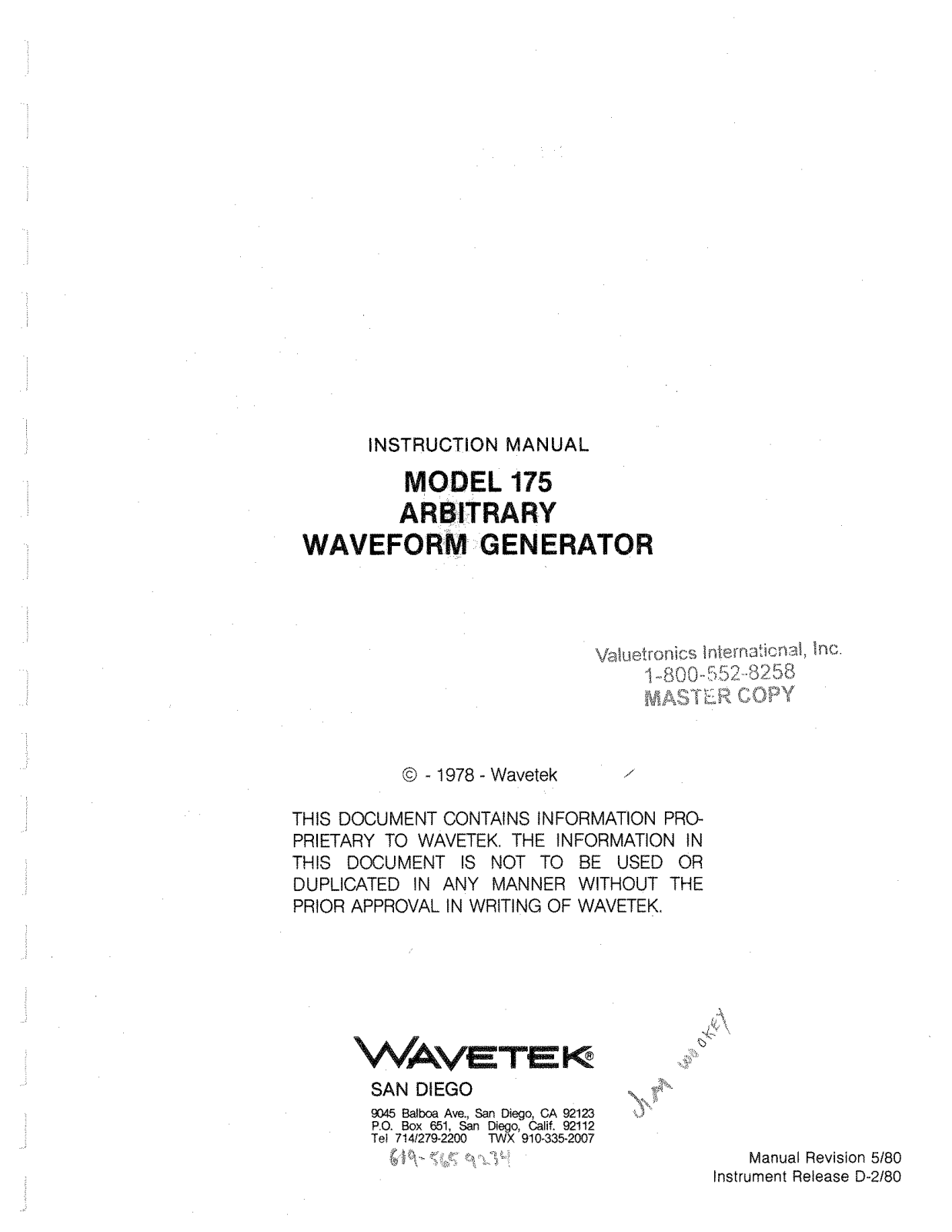 Wavetek 175 User Manual