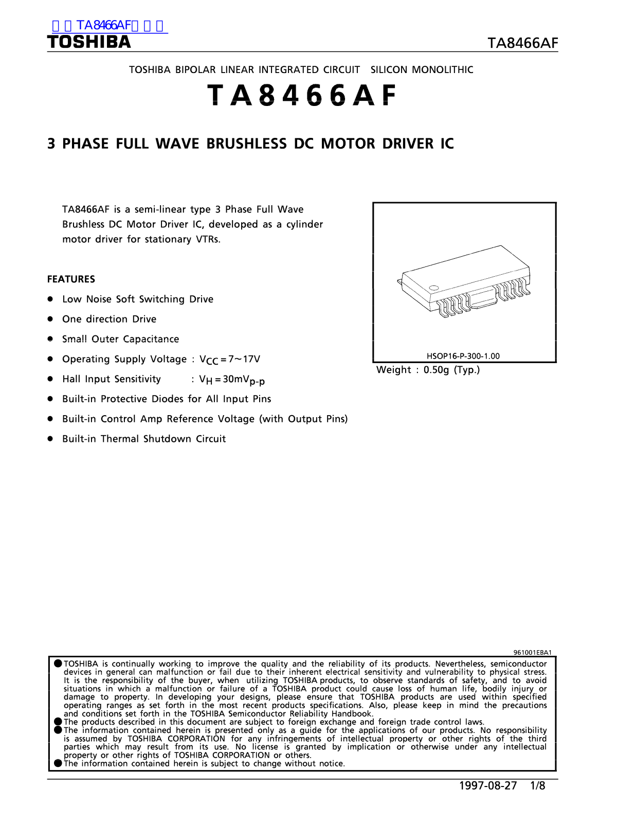 TOSHIBA TA8466AF Technical data