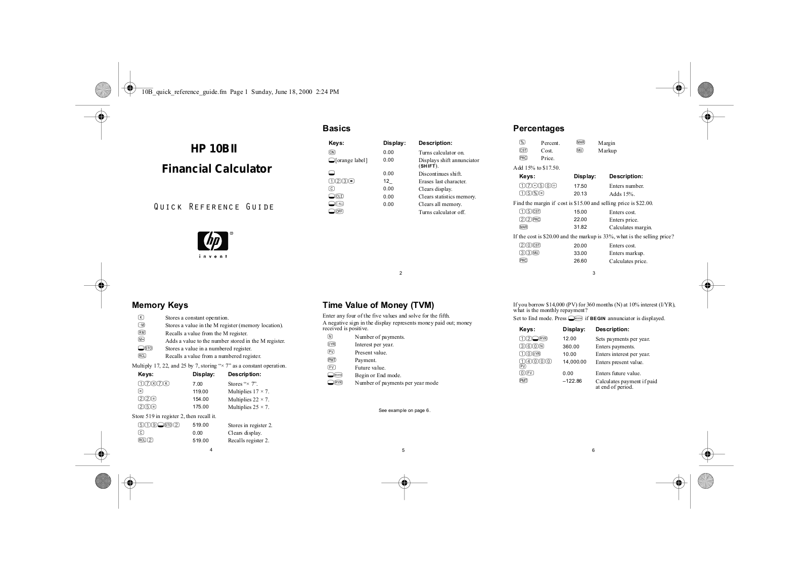 Hewlett-Packard 10BII User Manual