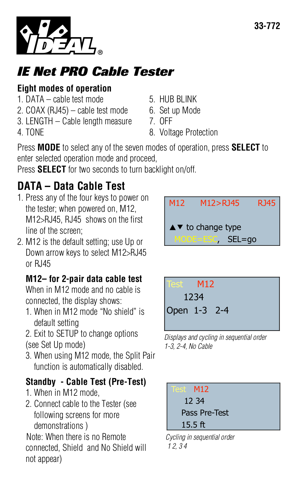 IDEAL INDUSTRIES INC IE Net PRO Cable Tester Instructions