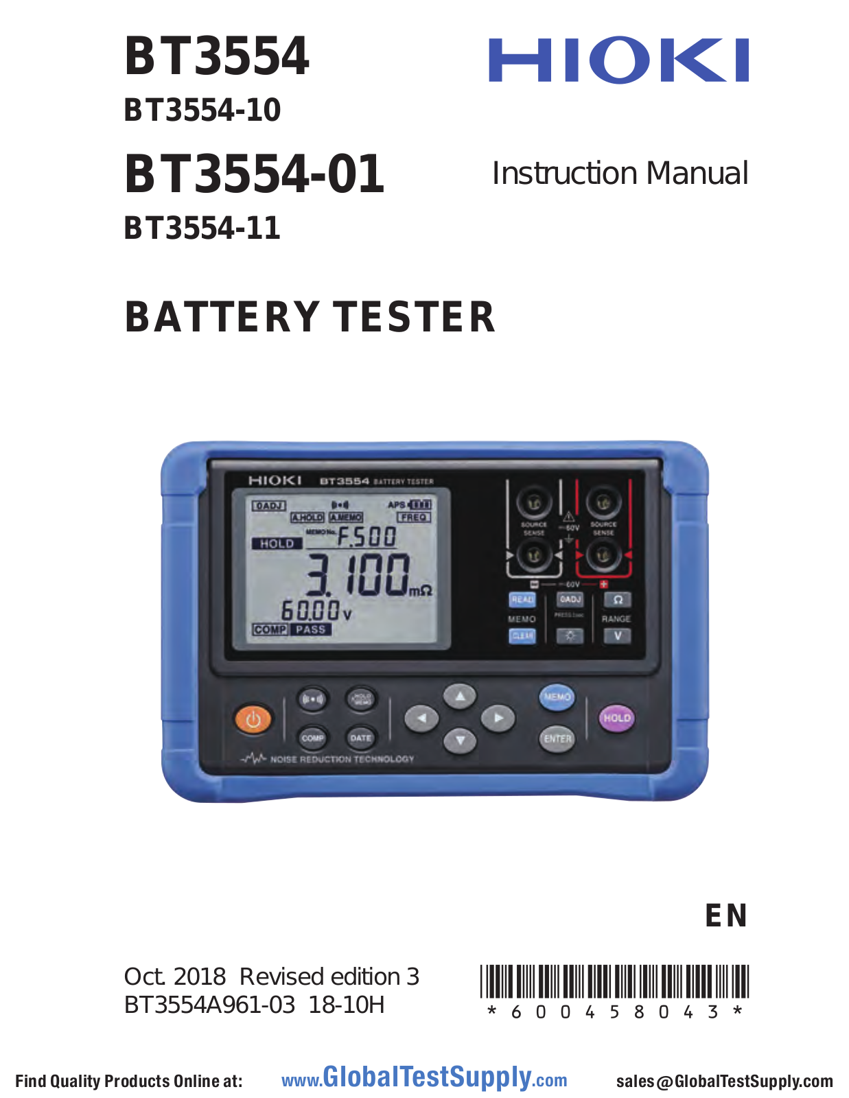 Hioki BT3554, BT3554-01, BT3554-10, BT3554-11 Instruction Manual