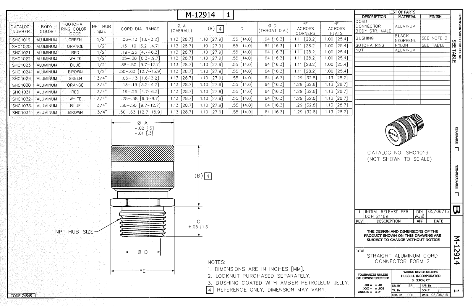 Hubbell SHC1022 Reference Drawing