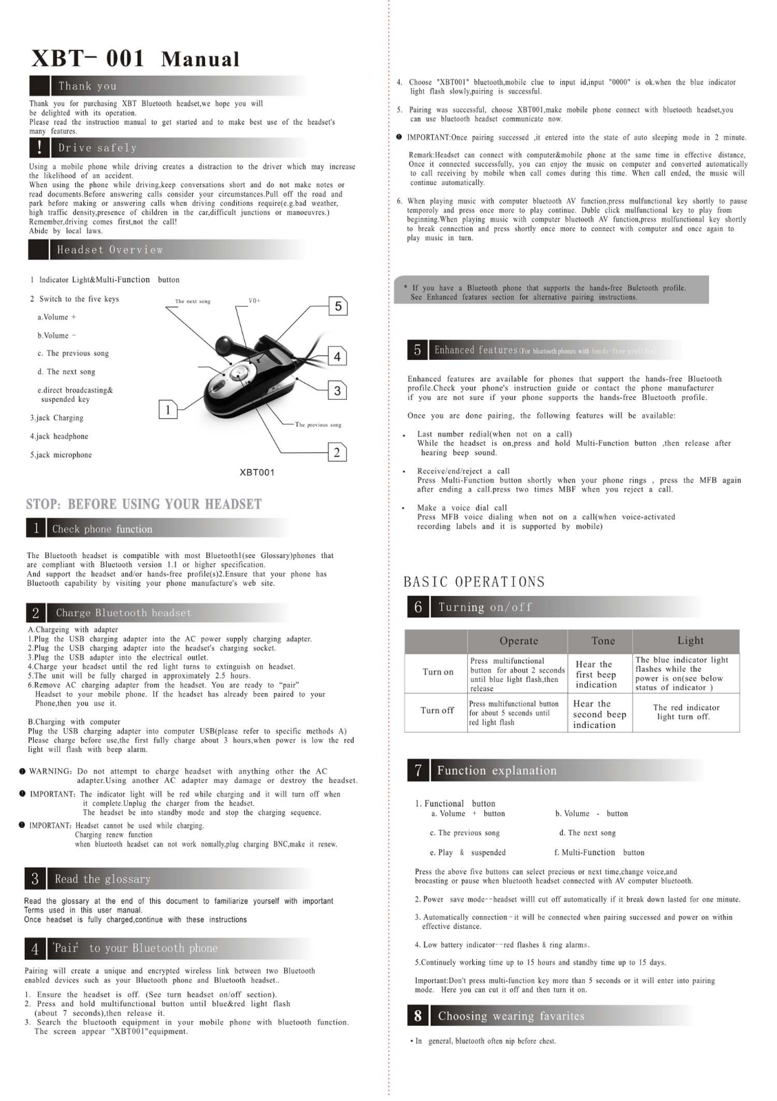 Xwoda Electronics XBT001 Users Manual