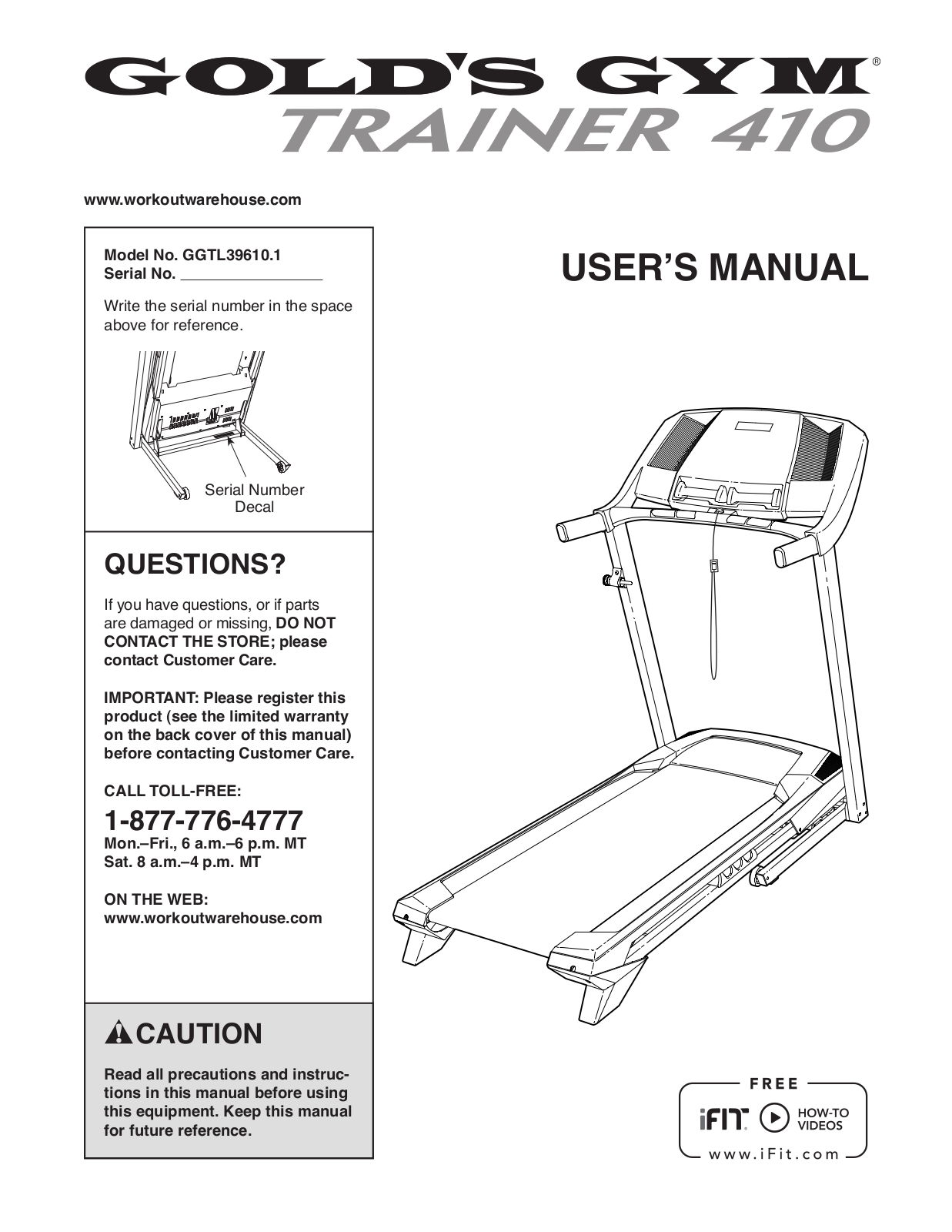 Gold's Gym GGTL396101 Owner's Manual