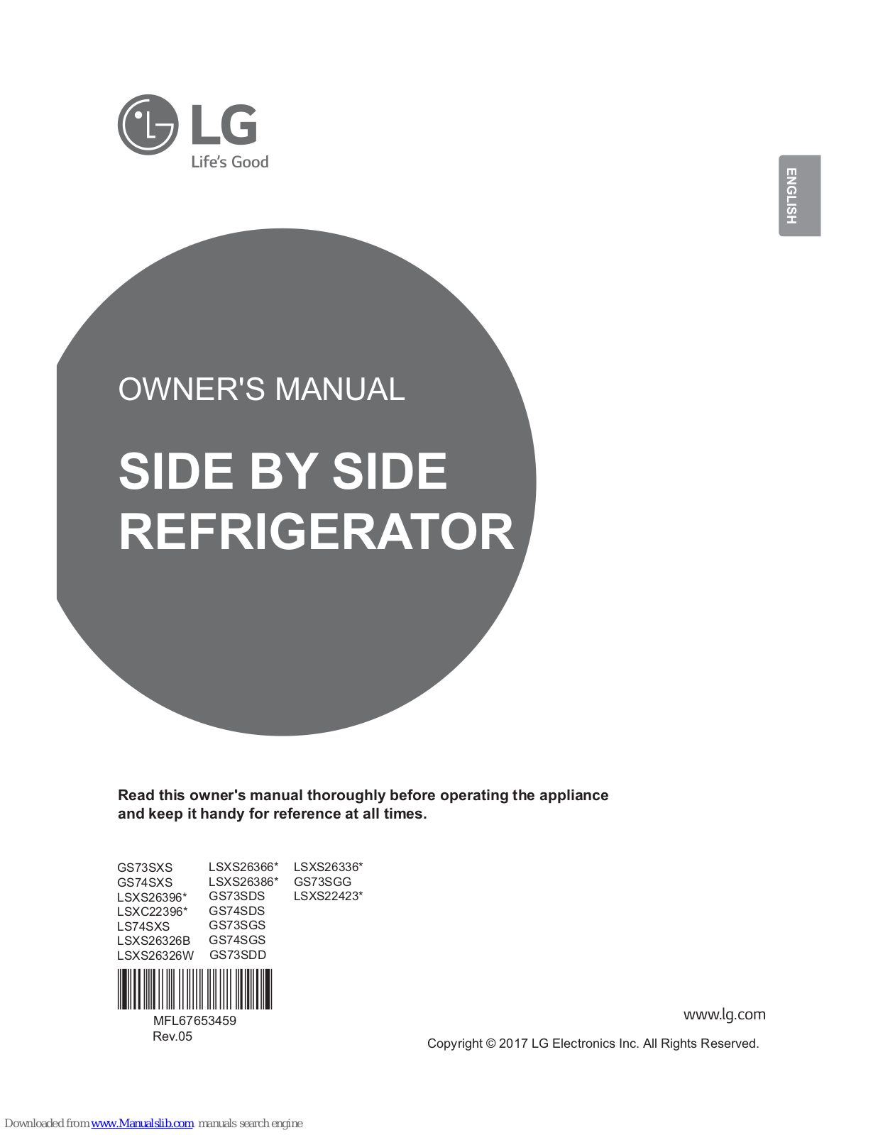 LG LSXC22396 Series, LSXS26396 Series, LSXS26386 Series, LSXS26366 Series, LSXS26336 Series Owner's Manual