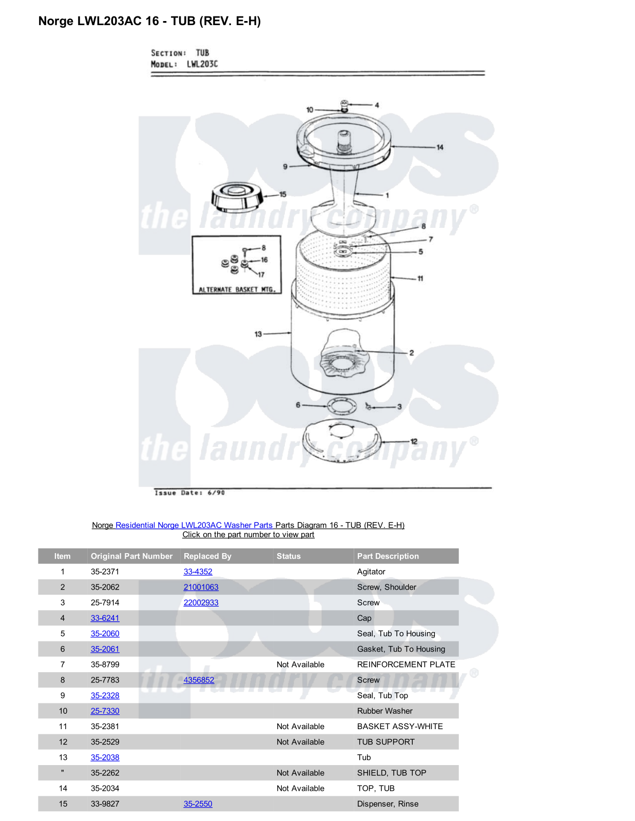 Norge LWL203AC Parts Diagram