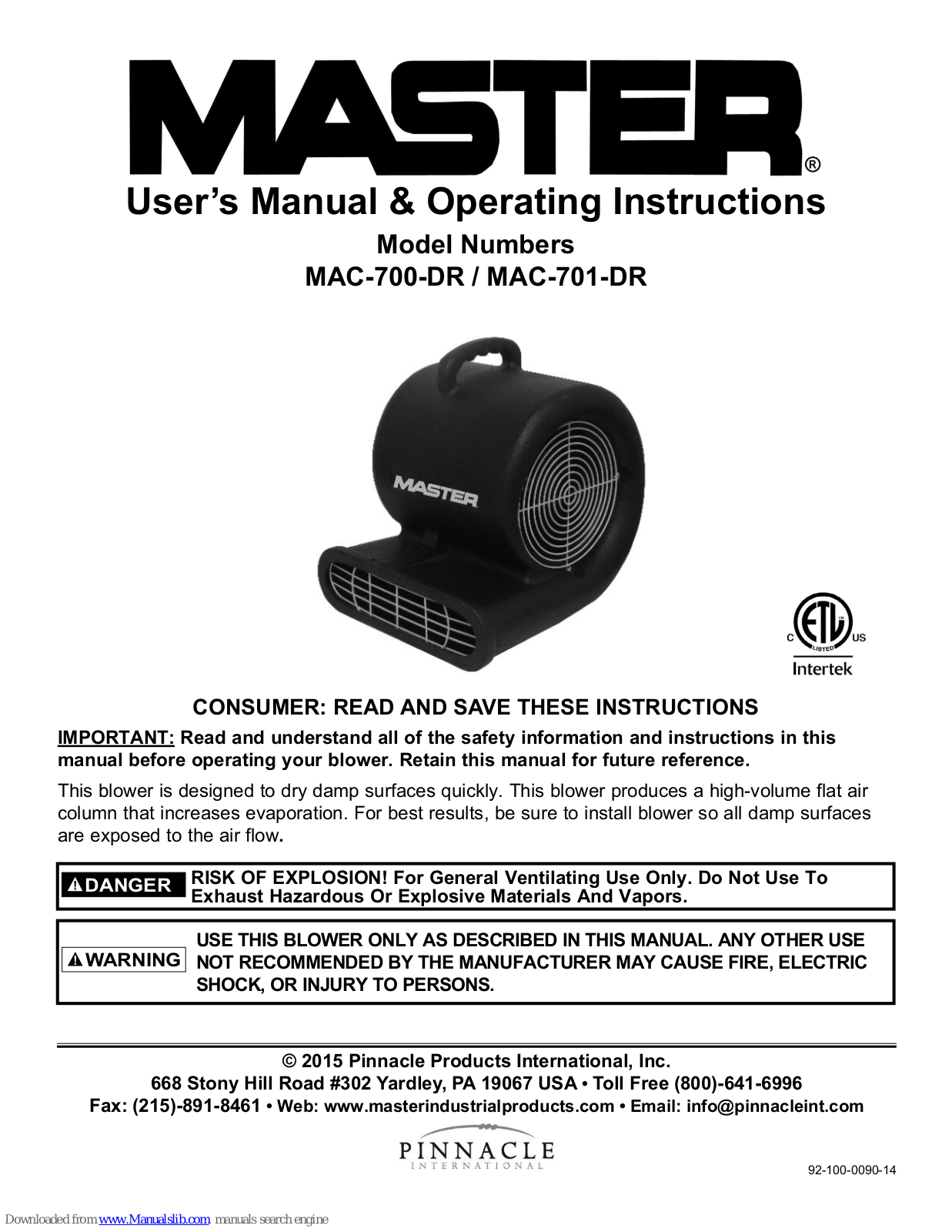 Master MAC-701-DR, MAC-700-DR User Manual