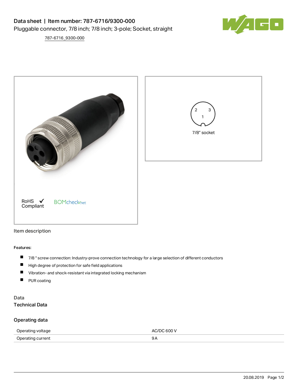 Wago 787-6716/9300-000 Data Sheet