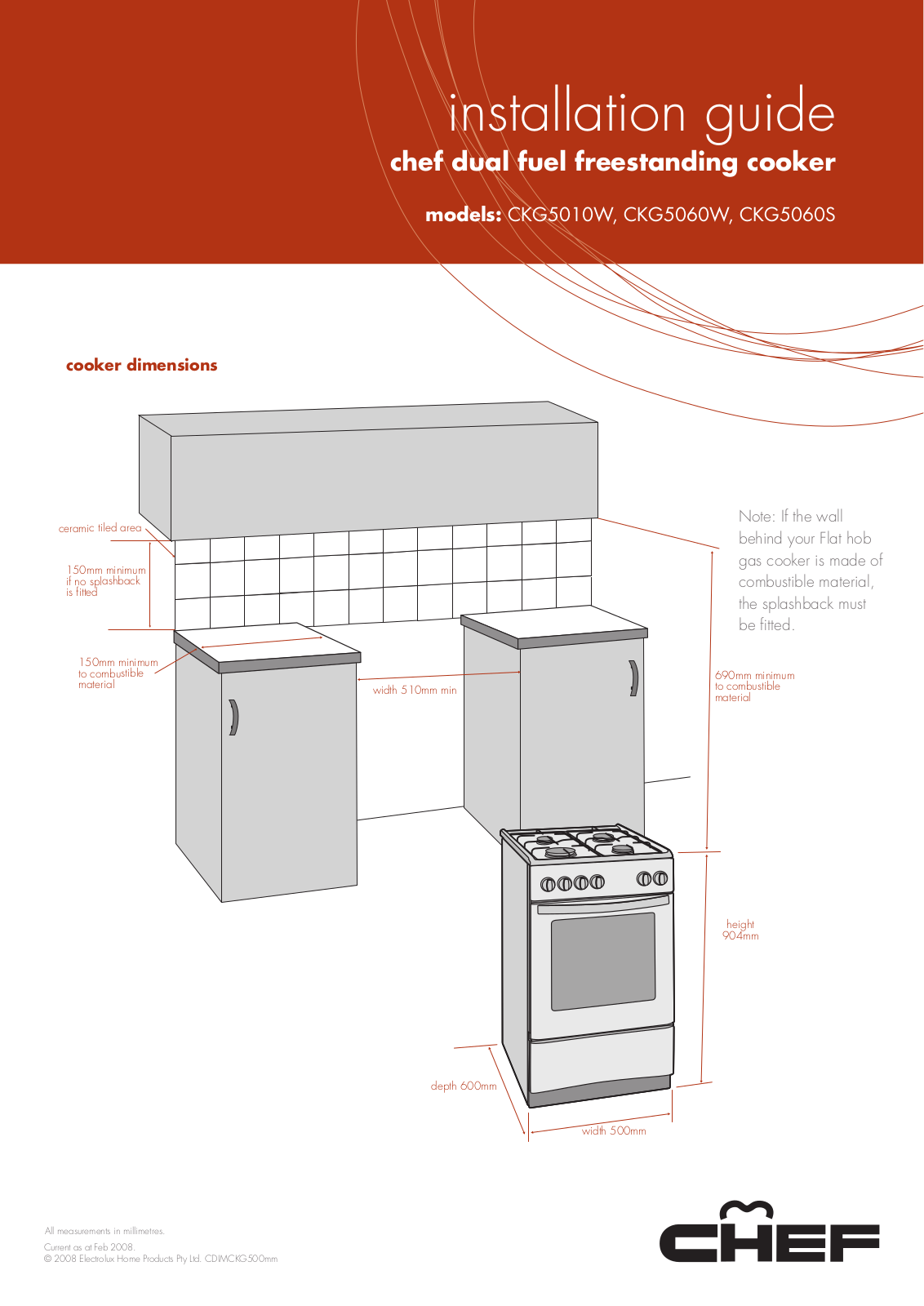 Chef CKG5010W, CKG5060W, CKG5060S Installation Guide