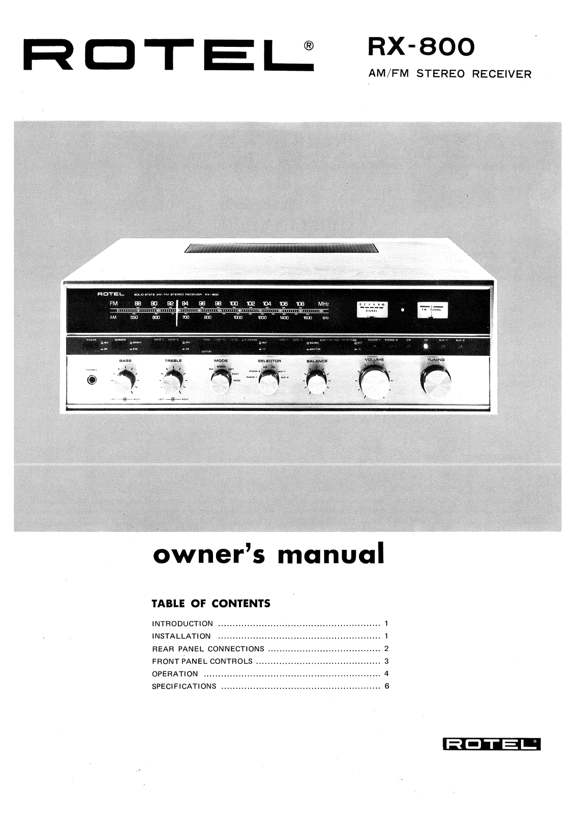 Rotel RX-800 User Manual