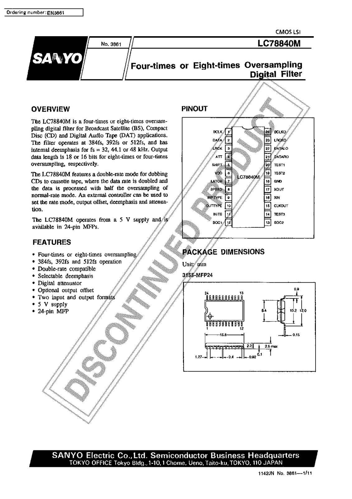 Sanyo LC78840M Specifications