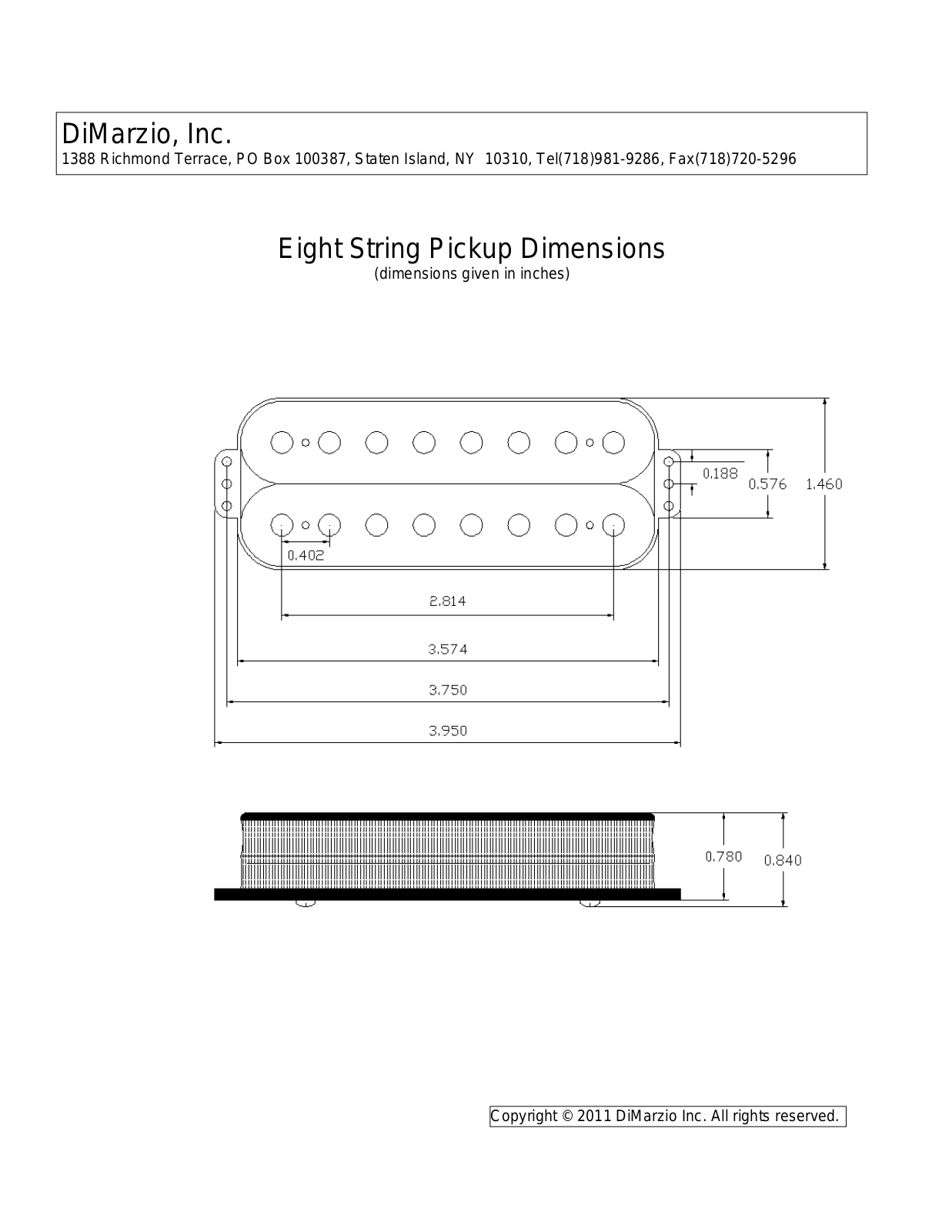 DiMarzio Eight String Dimensions - ManualMachine.com