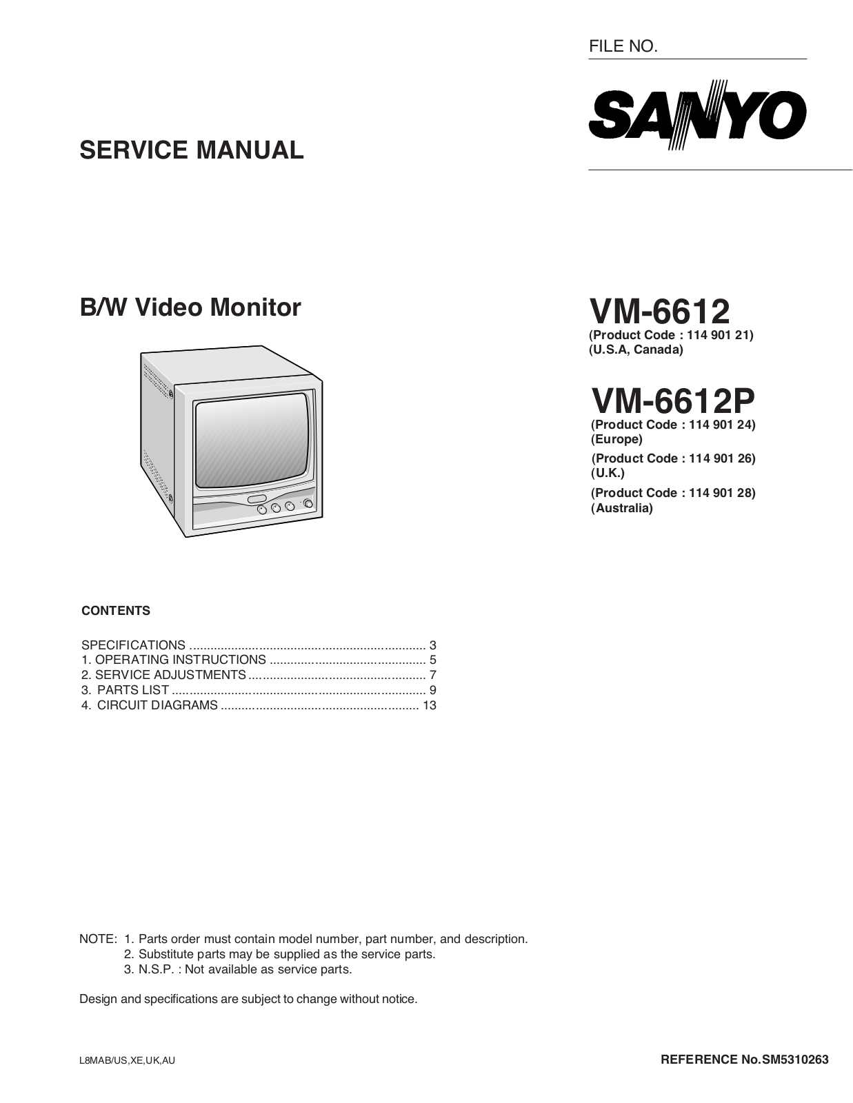 Sanyo VM6612P User Manual