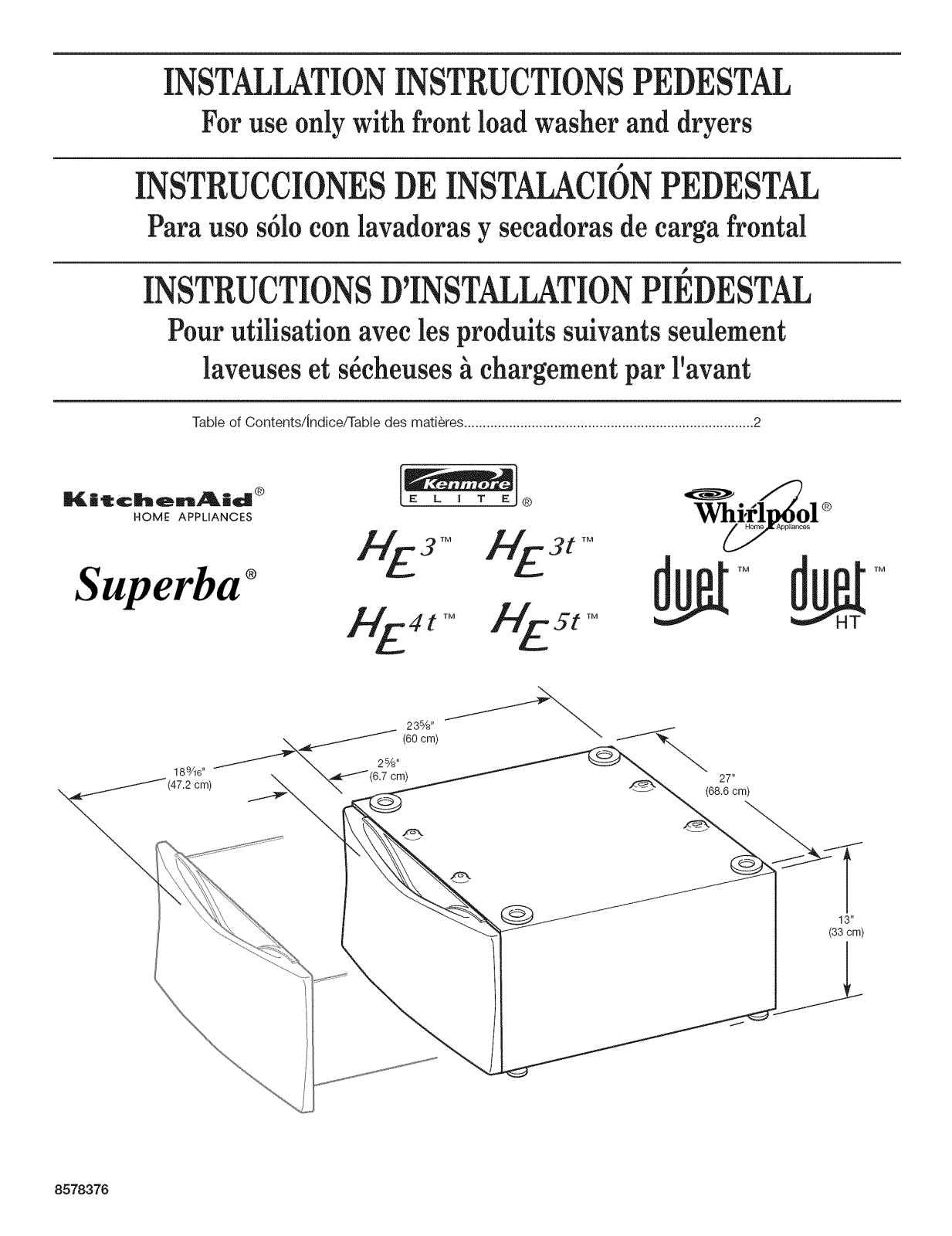 Whirlpool LAB2700MT3, LAB2700MQ3, LAB2700MK3, LAB2700ML3, LAB2700PMT3 Installation Guide - ManualMachine.com