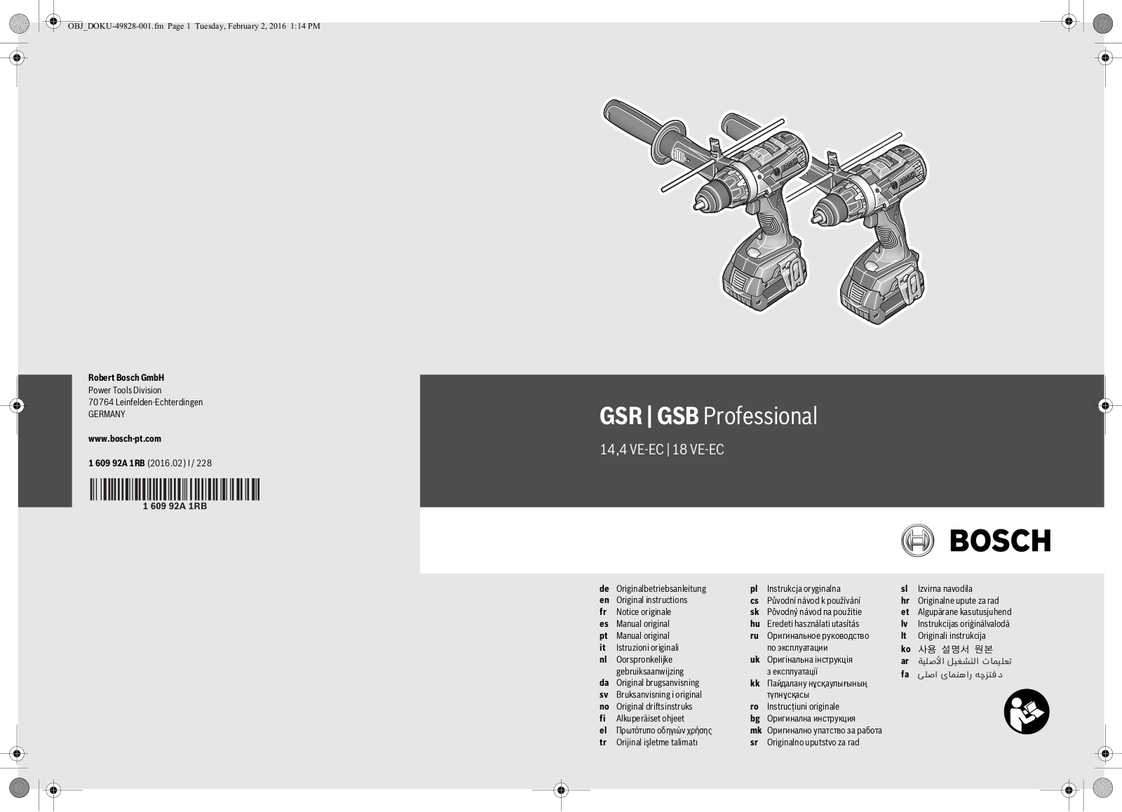 Bosch GSB 18 VE-EC User Manual