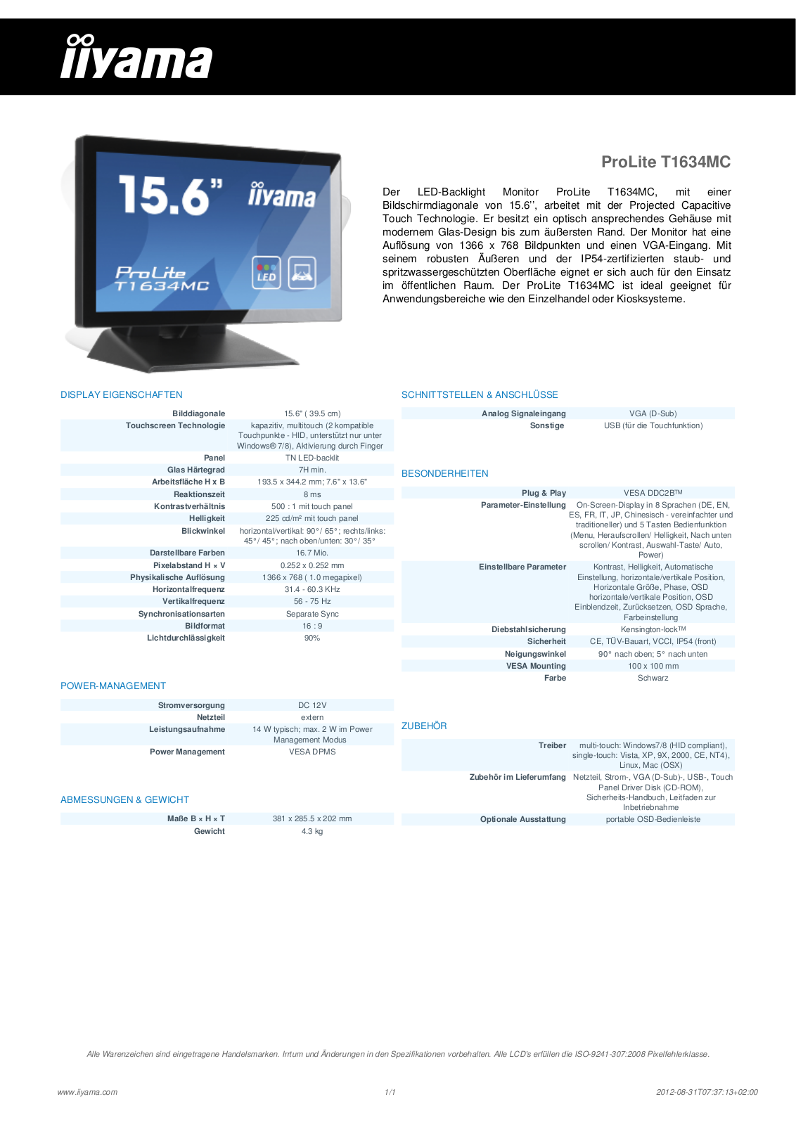 Iiyama PROLITE T1634MC User Manual