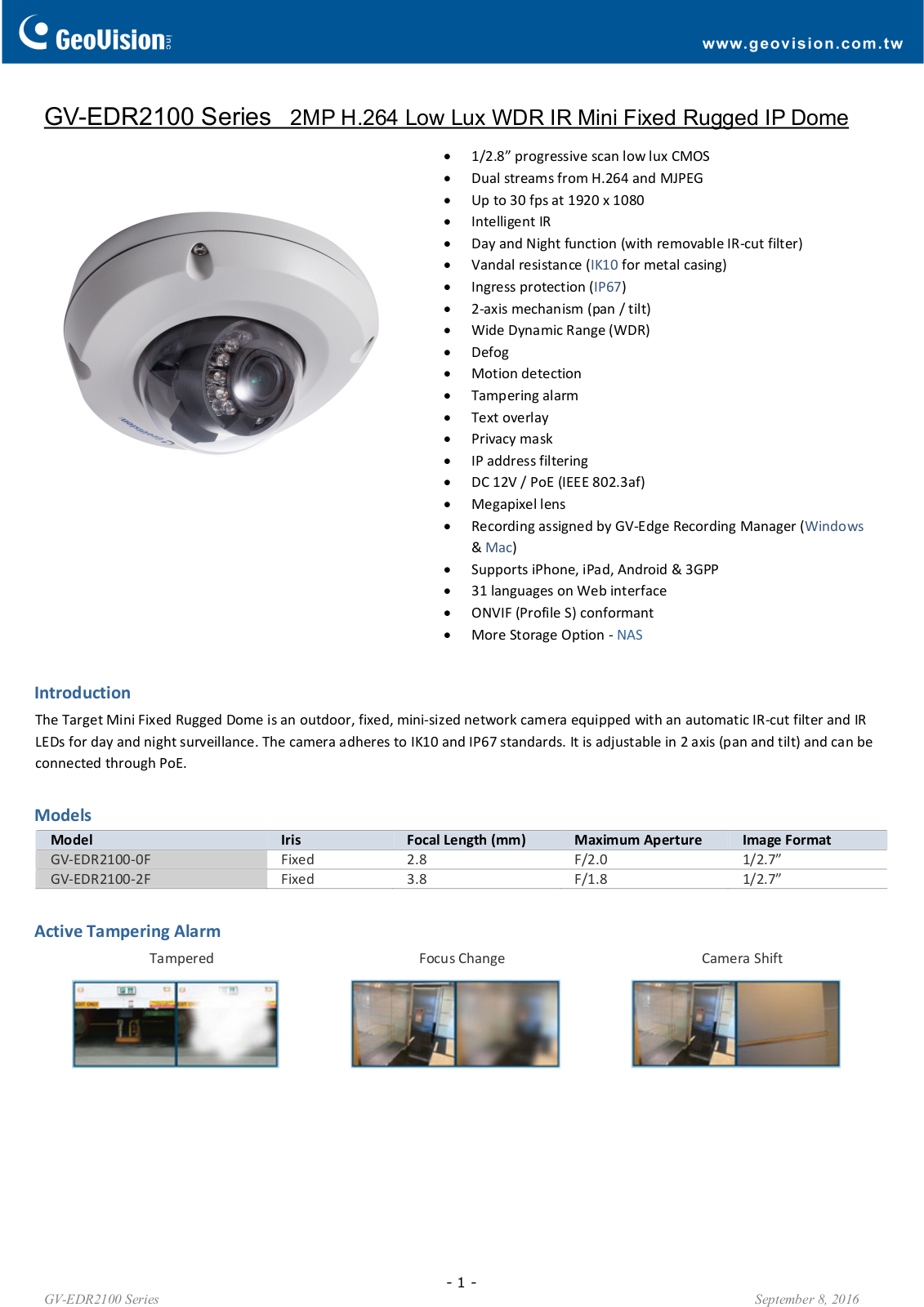 Geovision GV-EDR2100-2F Specsheet