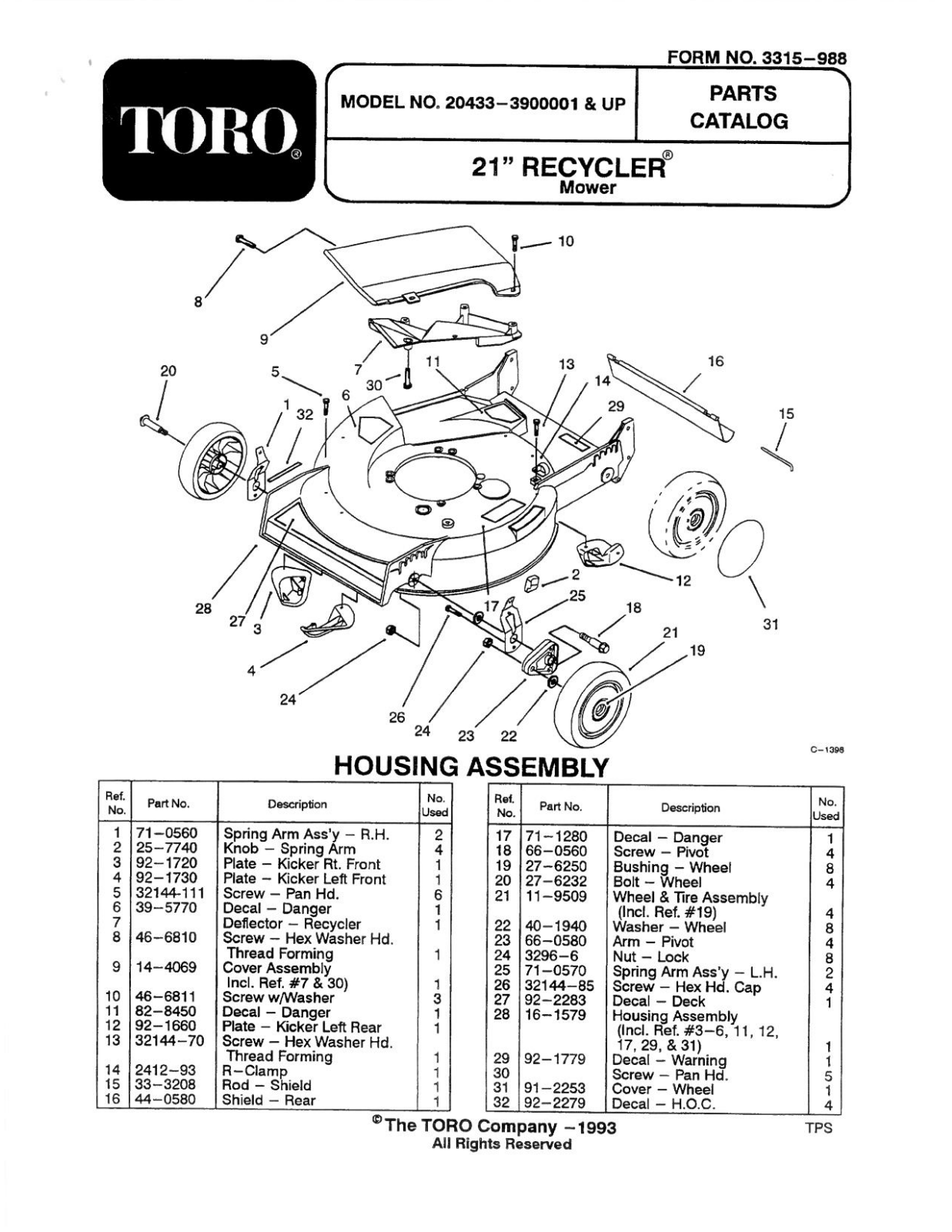 Toro 20433 Parts Catalogue