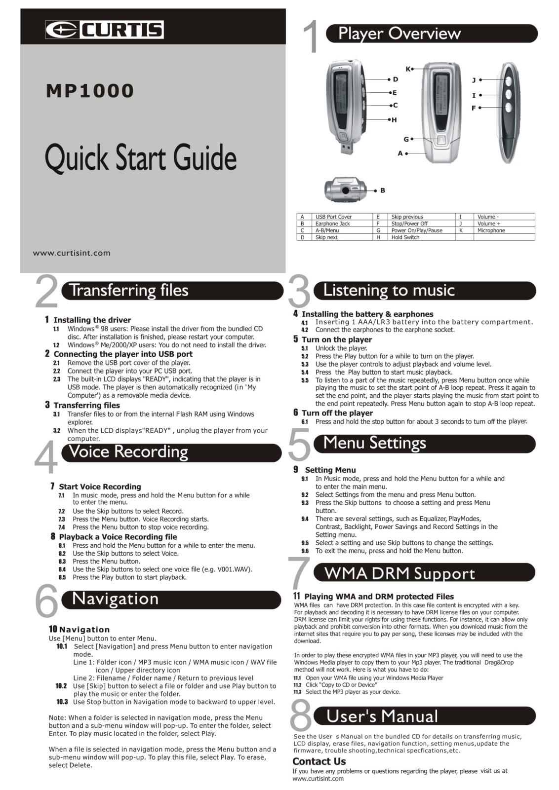 Curtis MP 1000 Quick Start Guide