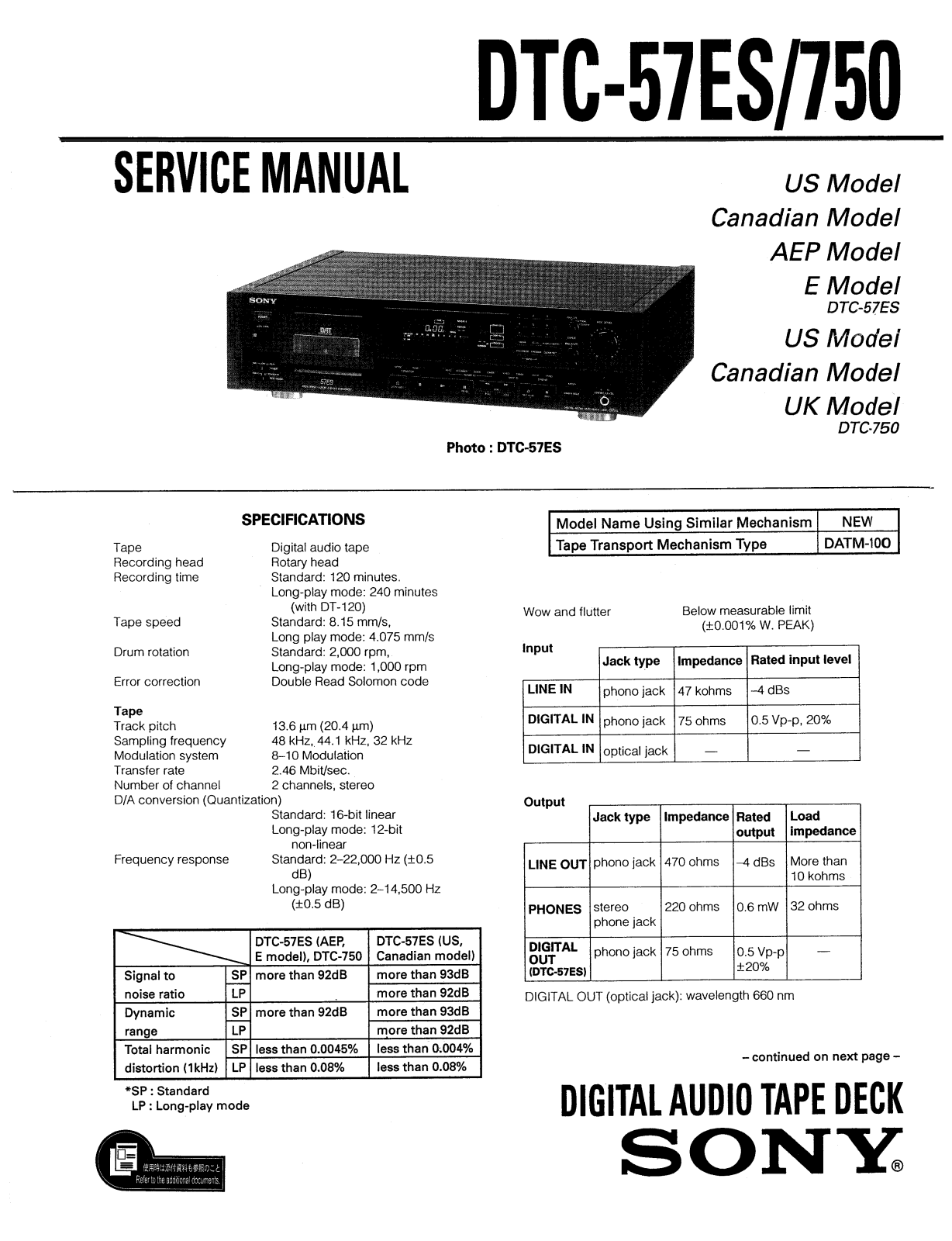 Sony DTC-570 Service manual