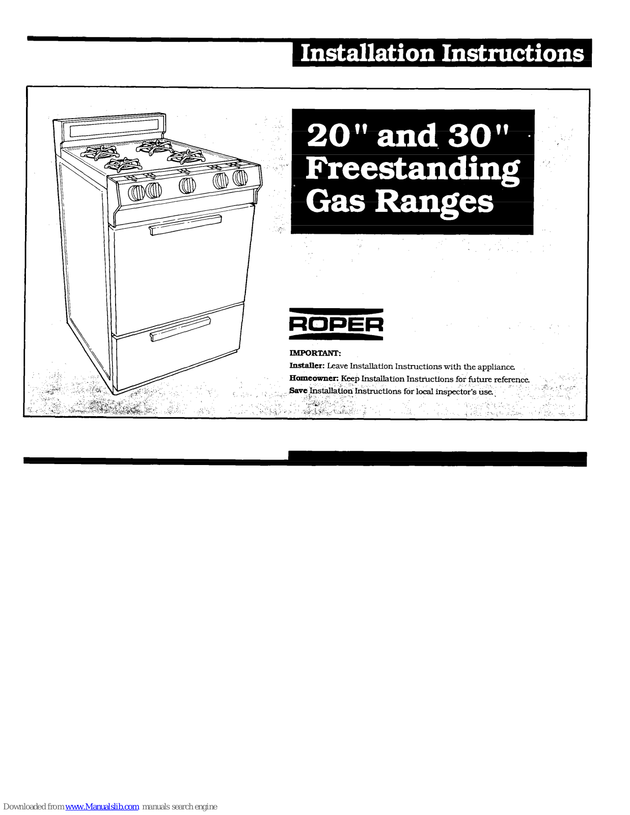 Roper 20, 30 Installation Instructions Manual - ManualMachine.com