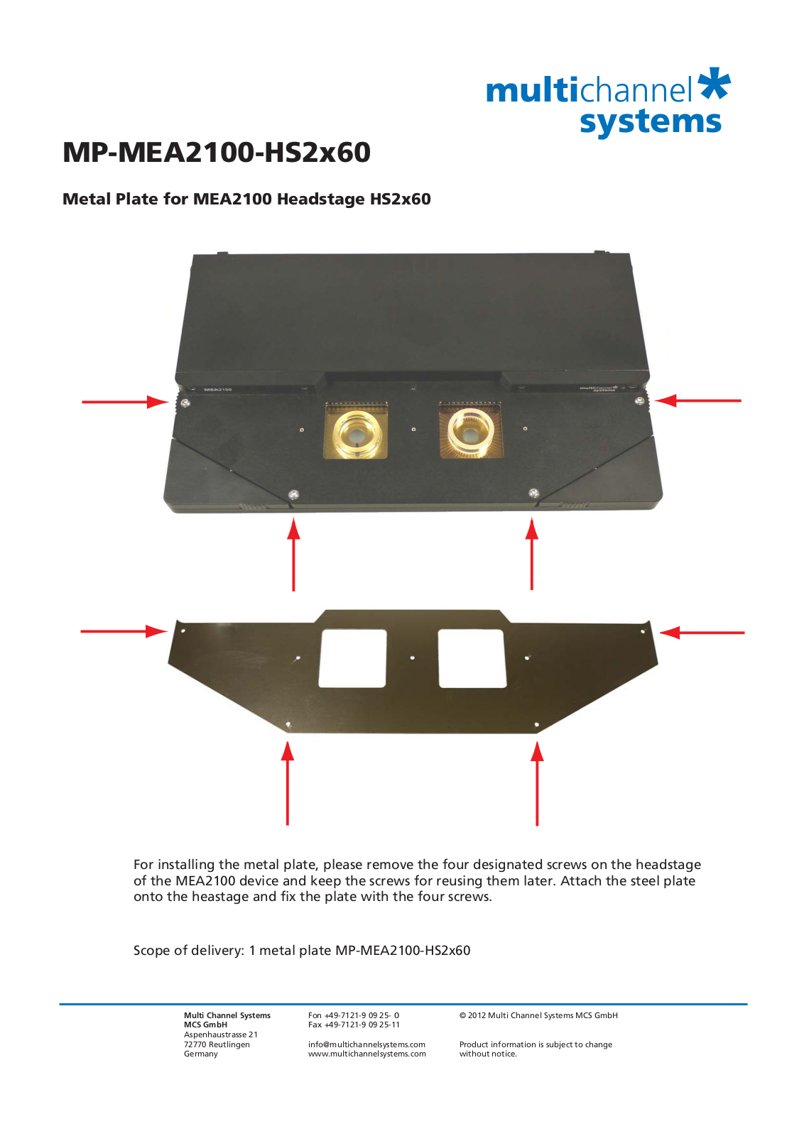 Multichannel Systems MP-MEA2100-HS2x60 User Manual