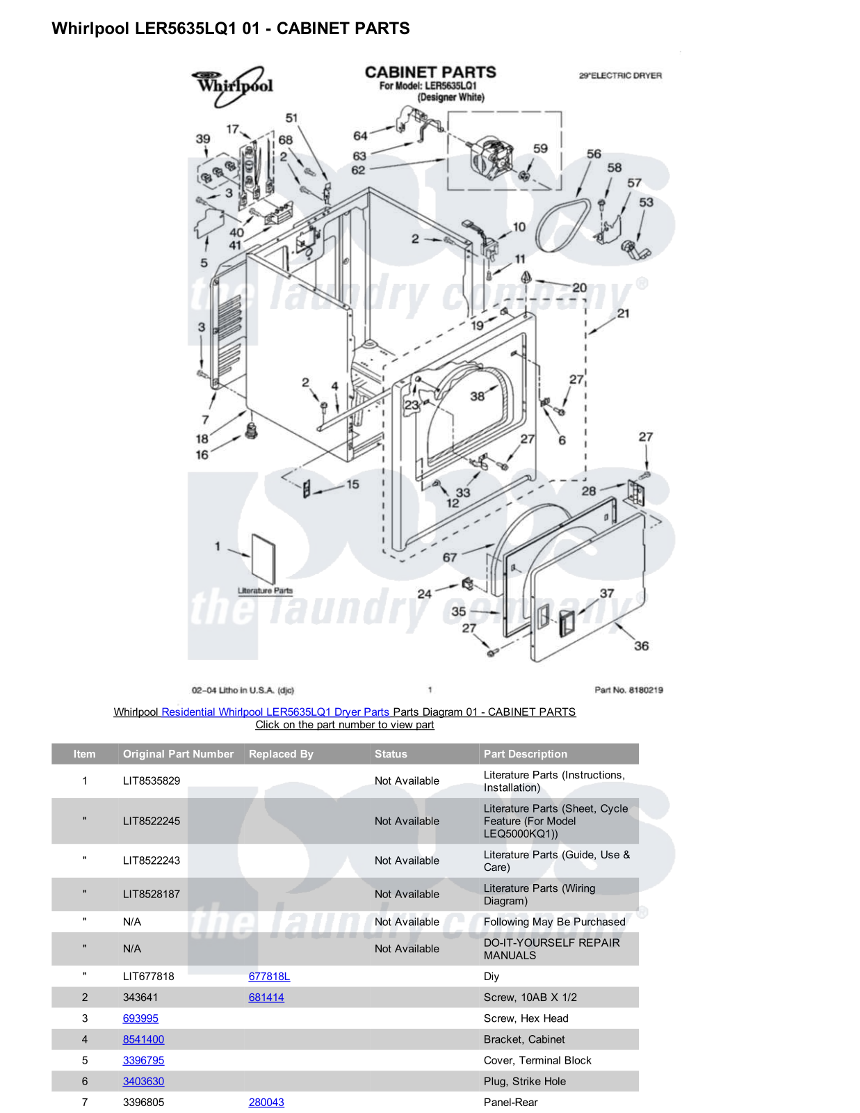 Whirlpool LER5635LQ1 Parts Diagram