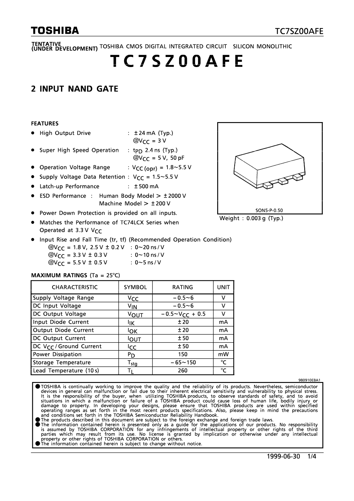 Toshiba TC7SZ00AFE Datasheet