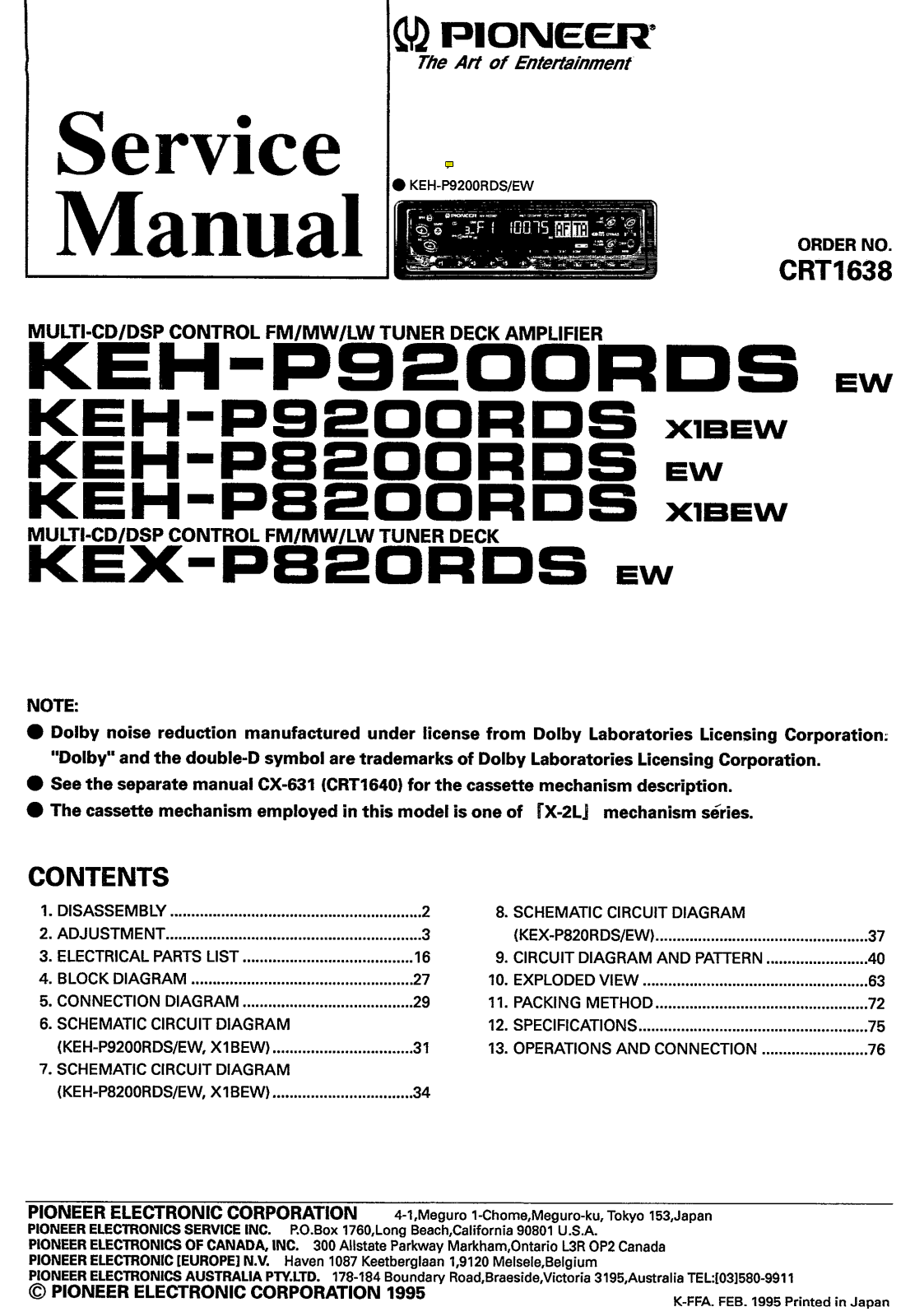 Pioneer KEHP-8200-RDSEW, KEHP-8200-RDSX-1-BEW, KEHP-9200-RDSEW, KEHP-9200-RDSX-1-BEW, KEXP-820-RDSEW Owners manual
