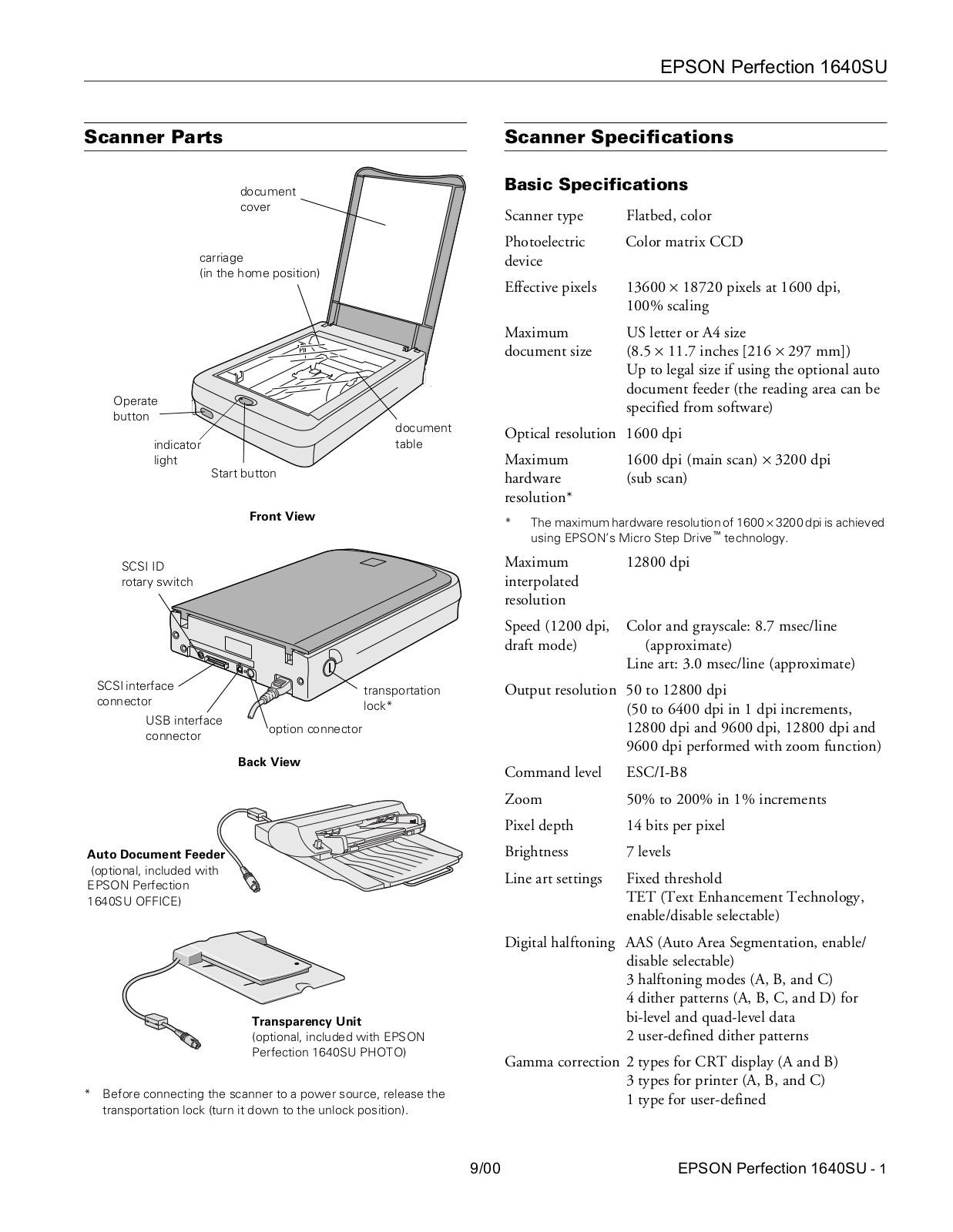 Epson PERFECTION 1640SU User Manual