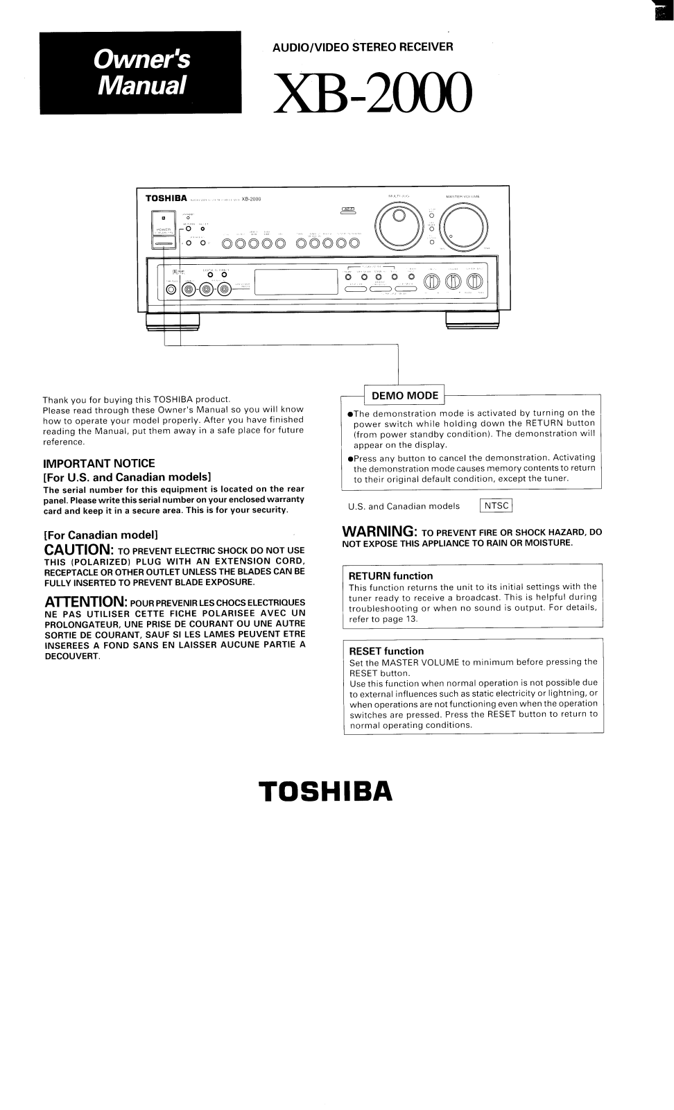 Toshiba XB-2000 Owners manual