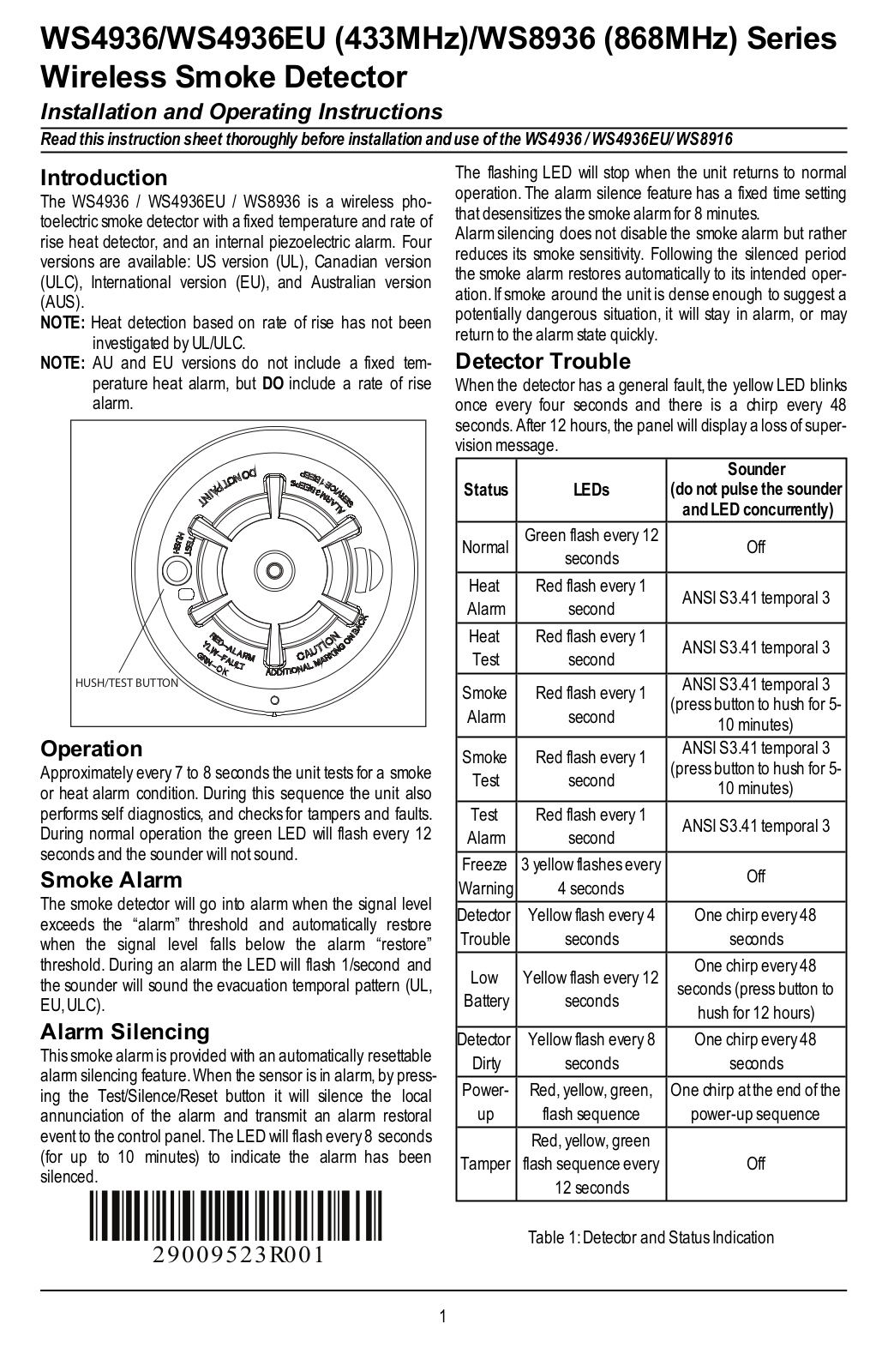 Tyco Safety Canada 15WS4936 User Manual