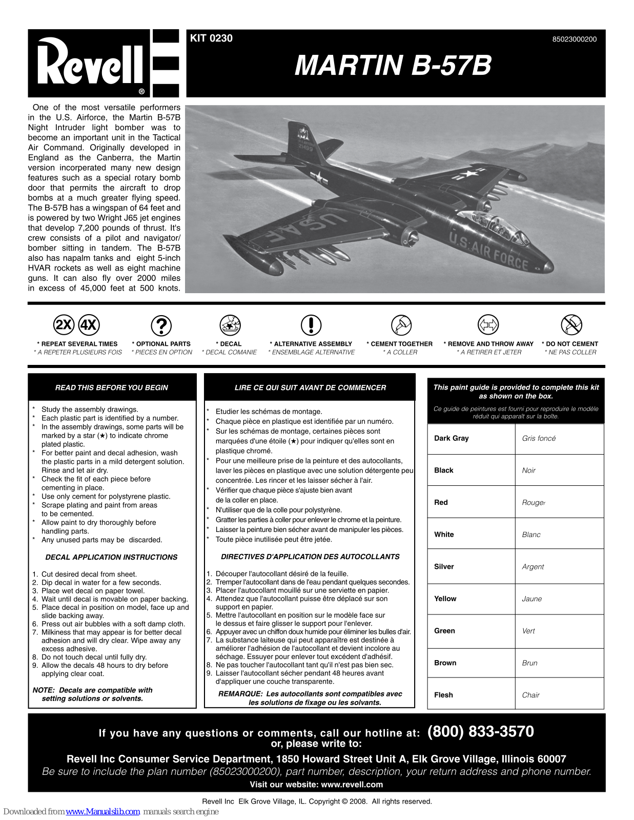 REVELL Martin B-57B, 230 Assembly Manual