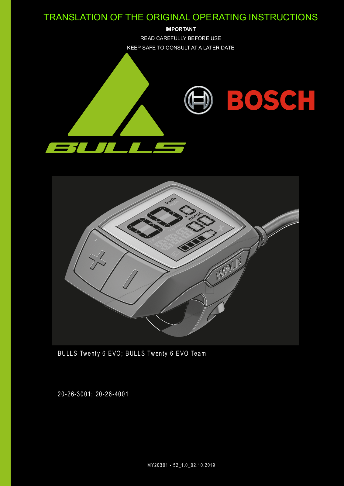 Bosch BULLS Twenty 6 EVO, BULLS Twenty 6 EVO Team Translation Of The Original Operating Instructions