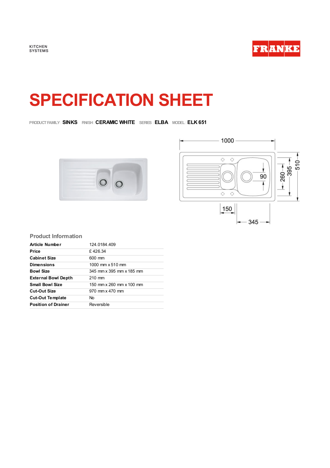 Franke Foodservice ELK 651 Specification